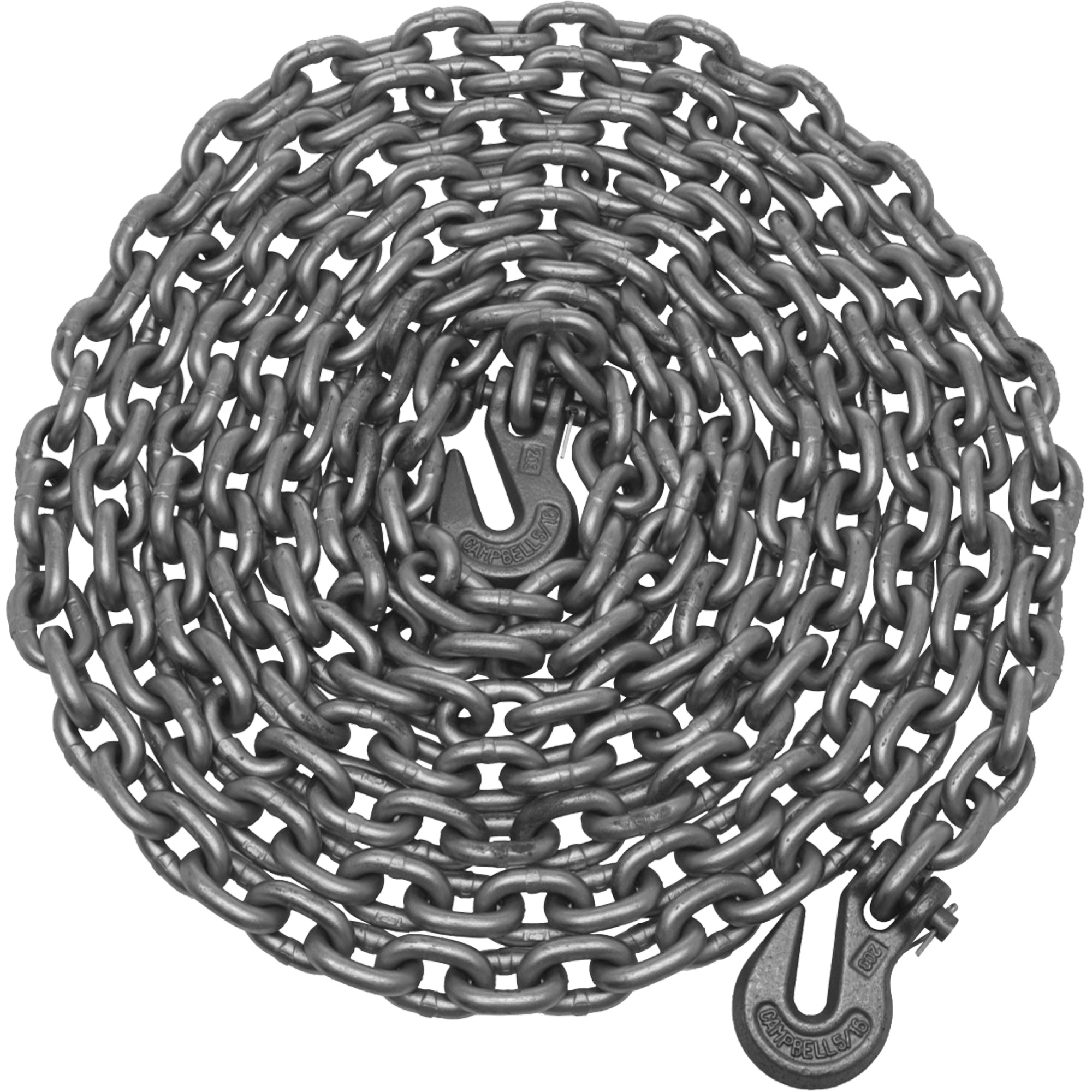 Chaîne de remorquage avec crochets à chape CampbellMD, Acier à faible teneur en carbone, 5/16" x 12' (3,66 m) l, Calibre 43, Charge d'utilisation 3900 lb (1,95 tonne)