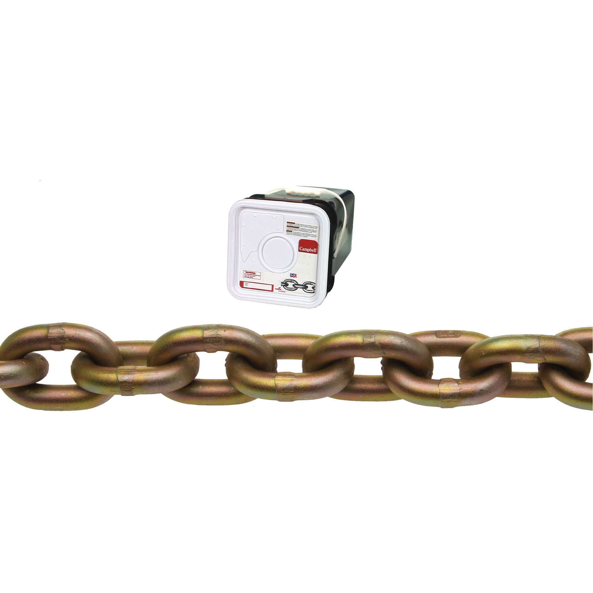 Chaîne de transport CampbellMD, Acier au carbone traité à chaud, 3/8" x 45' (13,7 m) l, Calibre 70, Charge d'utilisation 6600 lb (3,3 tonnes)