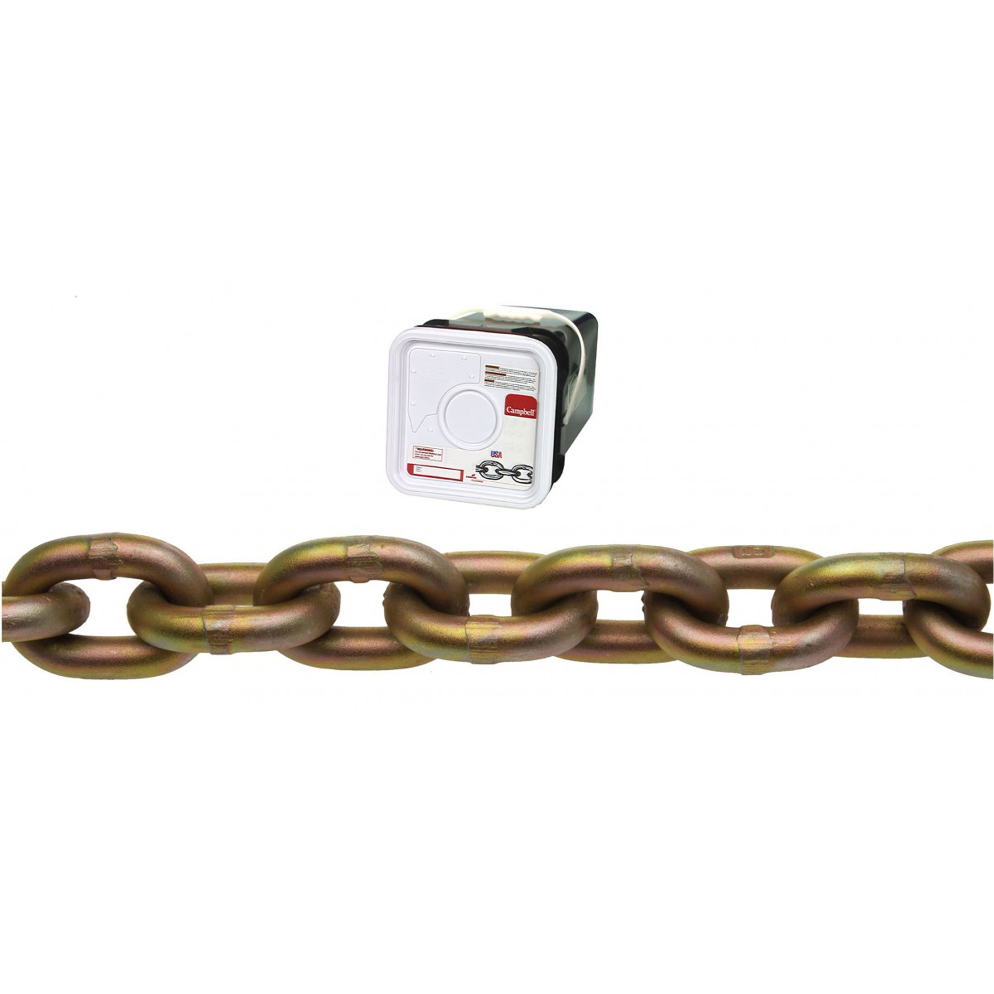 Chaîne de transport CampbellMD, Acier au carbone traité à chaud, 1/4" x 65' (19,8 m) l, Calibre 70, Charge d'utilisation 3150 lb (1,575 tonne)