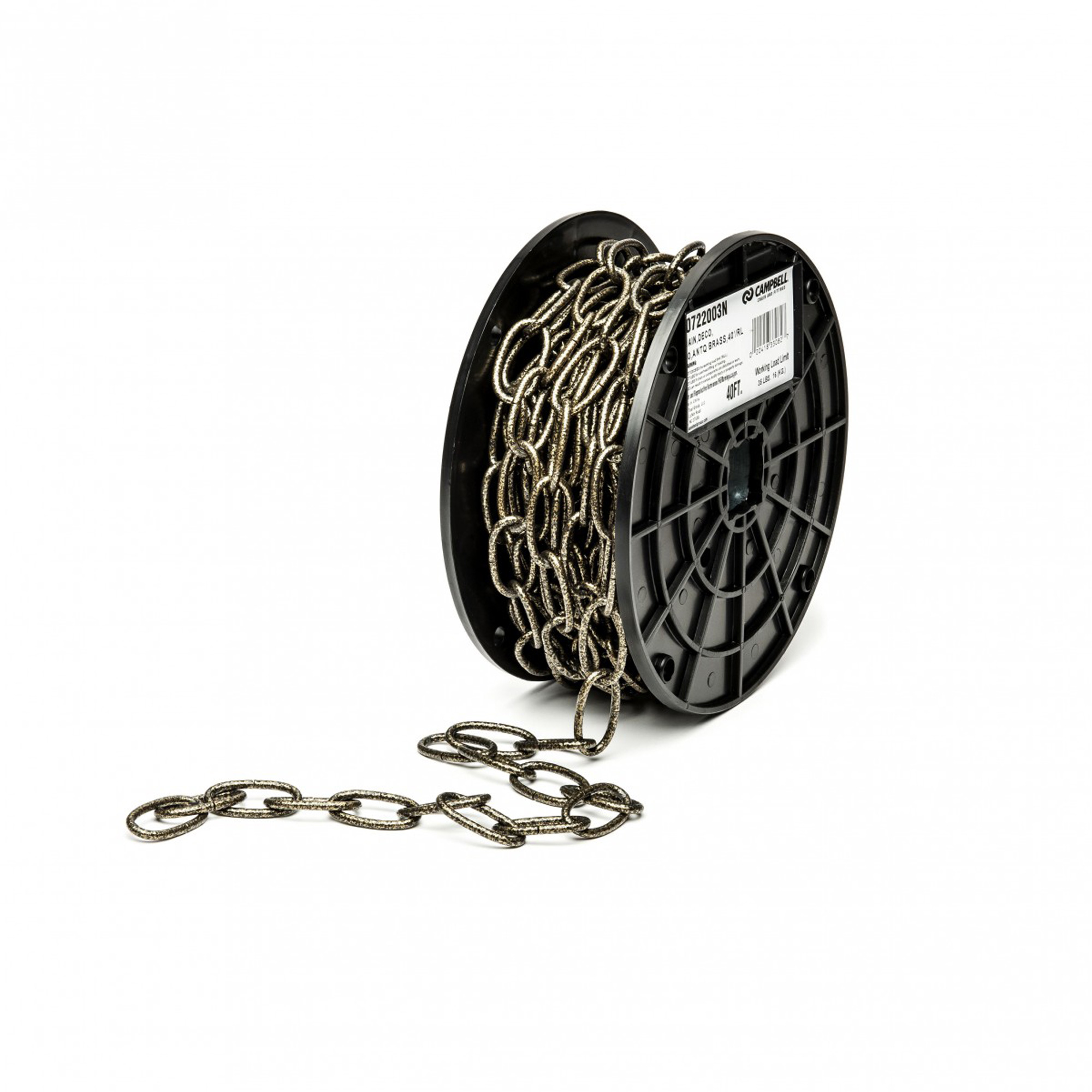 Chaîne décorative, Acier au carbone, #10 x 40' (12,2 m) l, Charge d'utilisation 35 lb (0,0175 tonne)