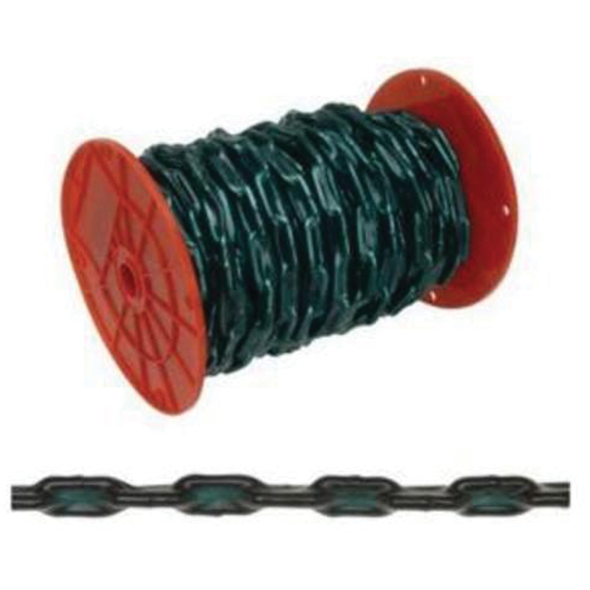 Chaîne droite avec gaine verte, Acier à faible teneur en carbone, 2/0 x 60' (18,3 m) l, Charge d'utilisation 520 lb (0,26 tonne)