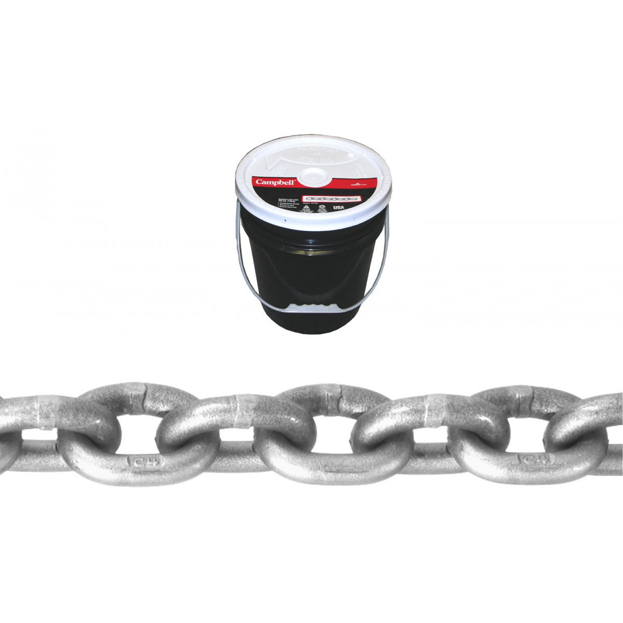 Chaîne haute résistance, Acier au carbone, 1/4" x 150' (45,7 m) l, Calibre 43, Charge d'utilisation 2600 lb (1,3 tonne)