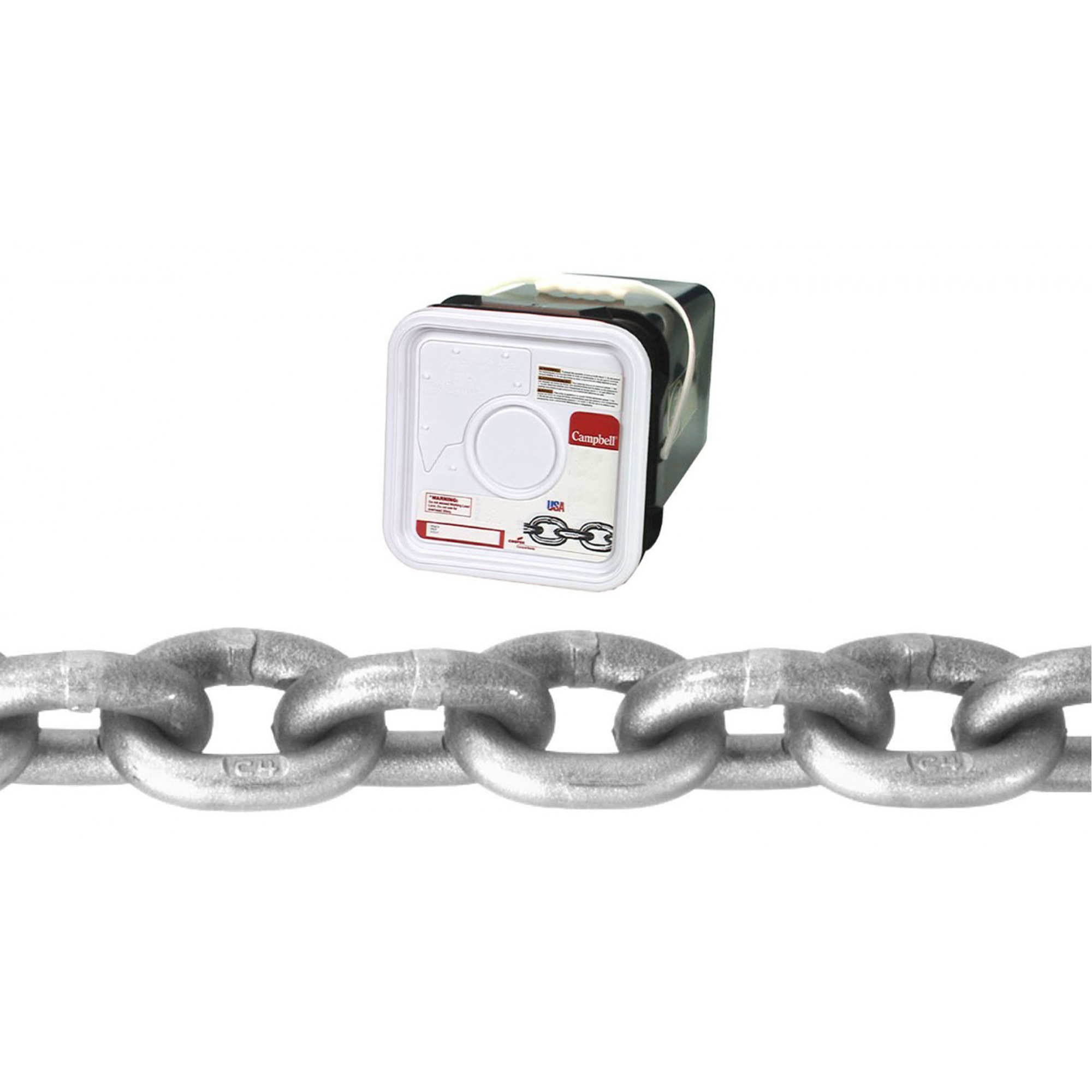 Chaîne haute résistance, Acier au carbone, 1/4" x 100' (30,4 m) l, Calibre 43, Charge d'utilisation 2600 lb (1,3 tonne)