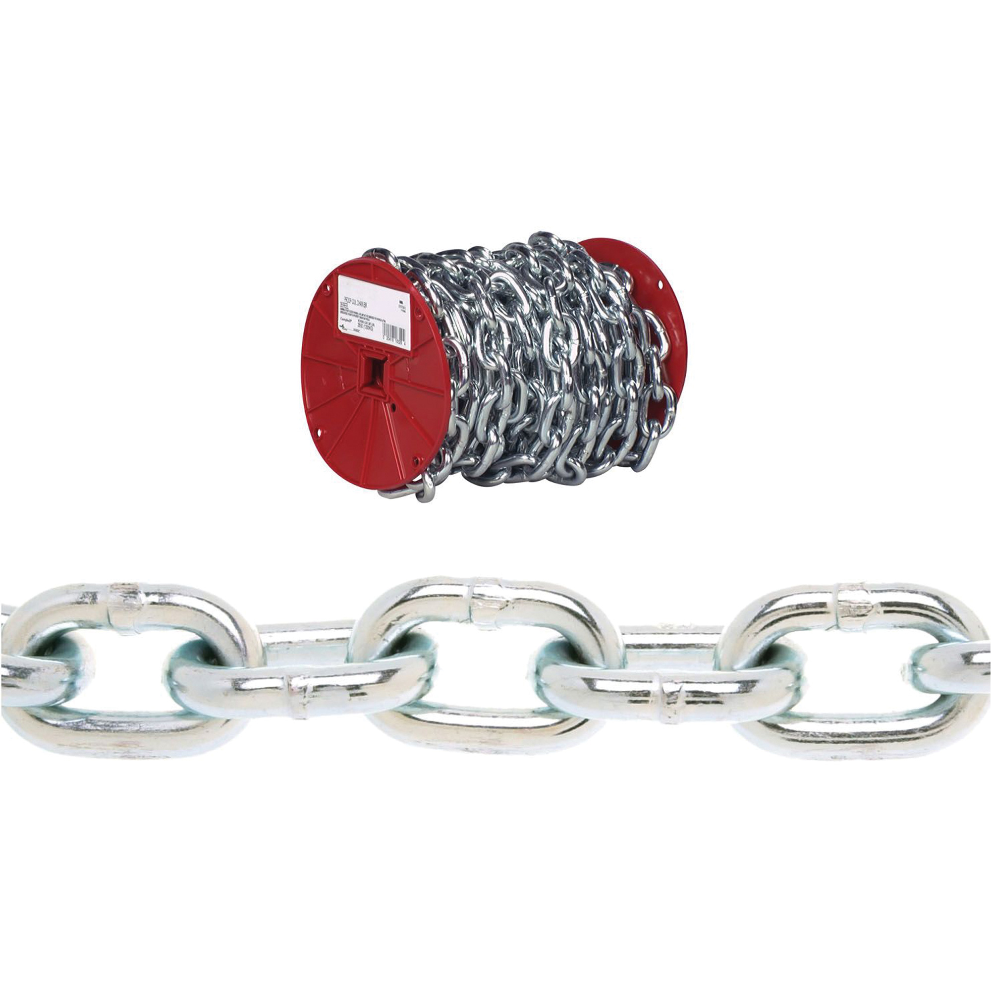 Chaîne ronde Proof CampbellMD, Acier à faible teneur en carbone, 3/16" x 100' (30,4 m) l, Calibre 30, Charge d'utilisation 800 lb (0,4 tonne)