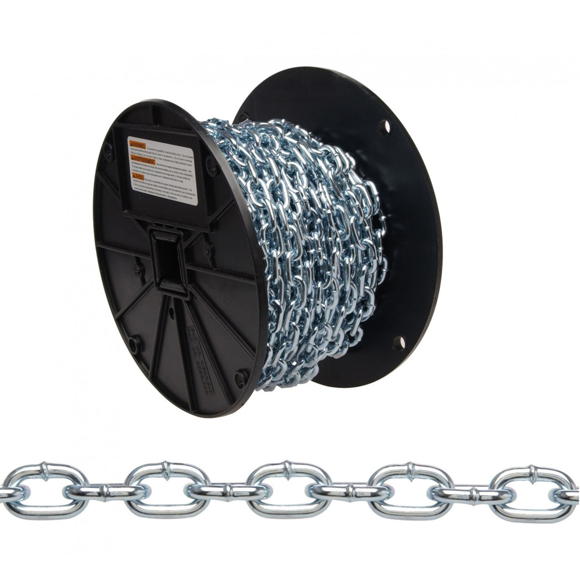 Chaîne torsadée, Acier à faible teneur en carbone, #2 x 125' (38,1 m) l, Charge d'utilisation 325 lb (0,1625 tonne)