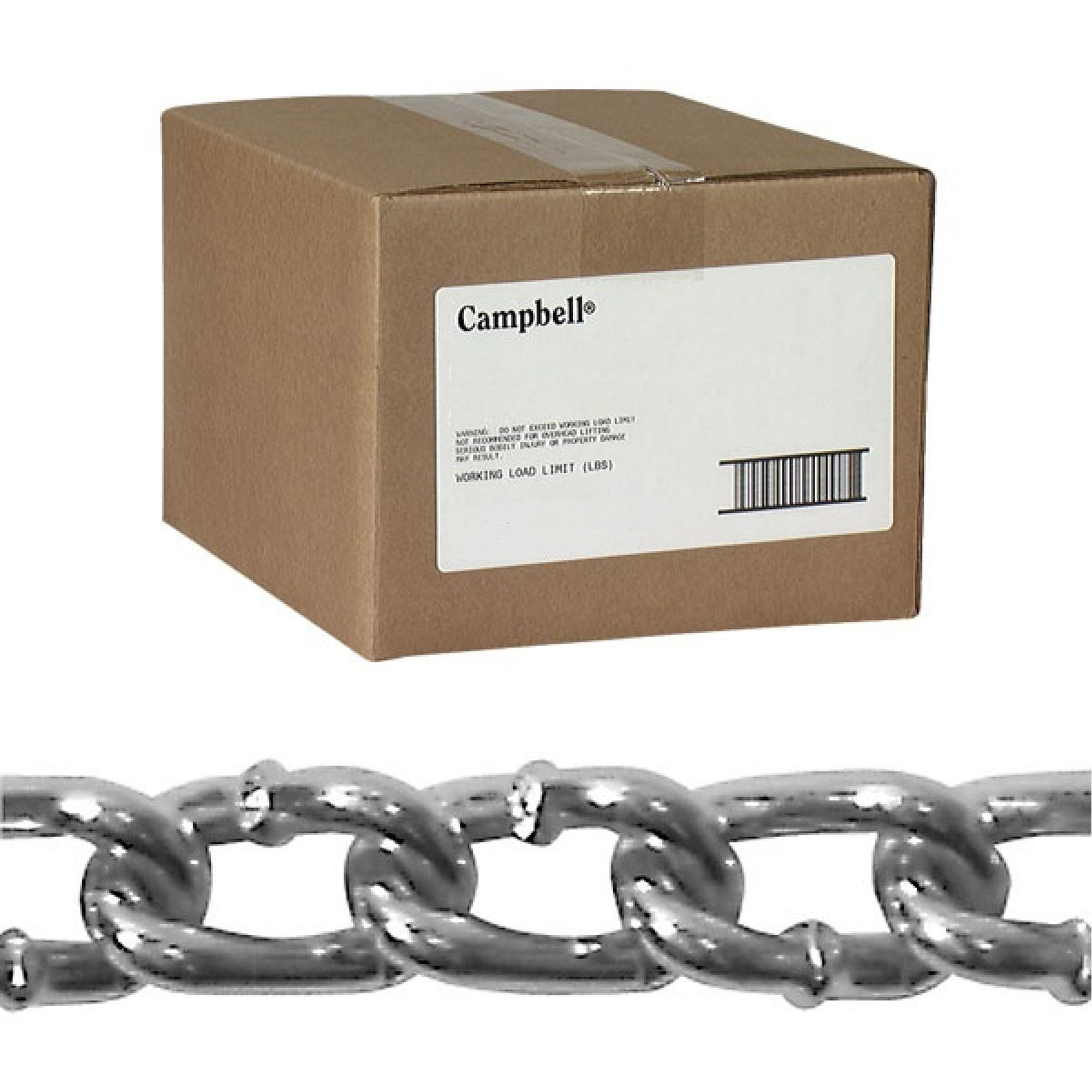 Chaîne torsadée, Acier à faible teneur en carbone, 2/0 x 100' (30,4 m) l, Charge d'utilisation 520 lb (0,26 tonne)