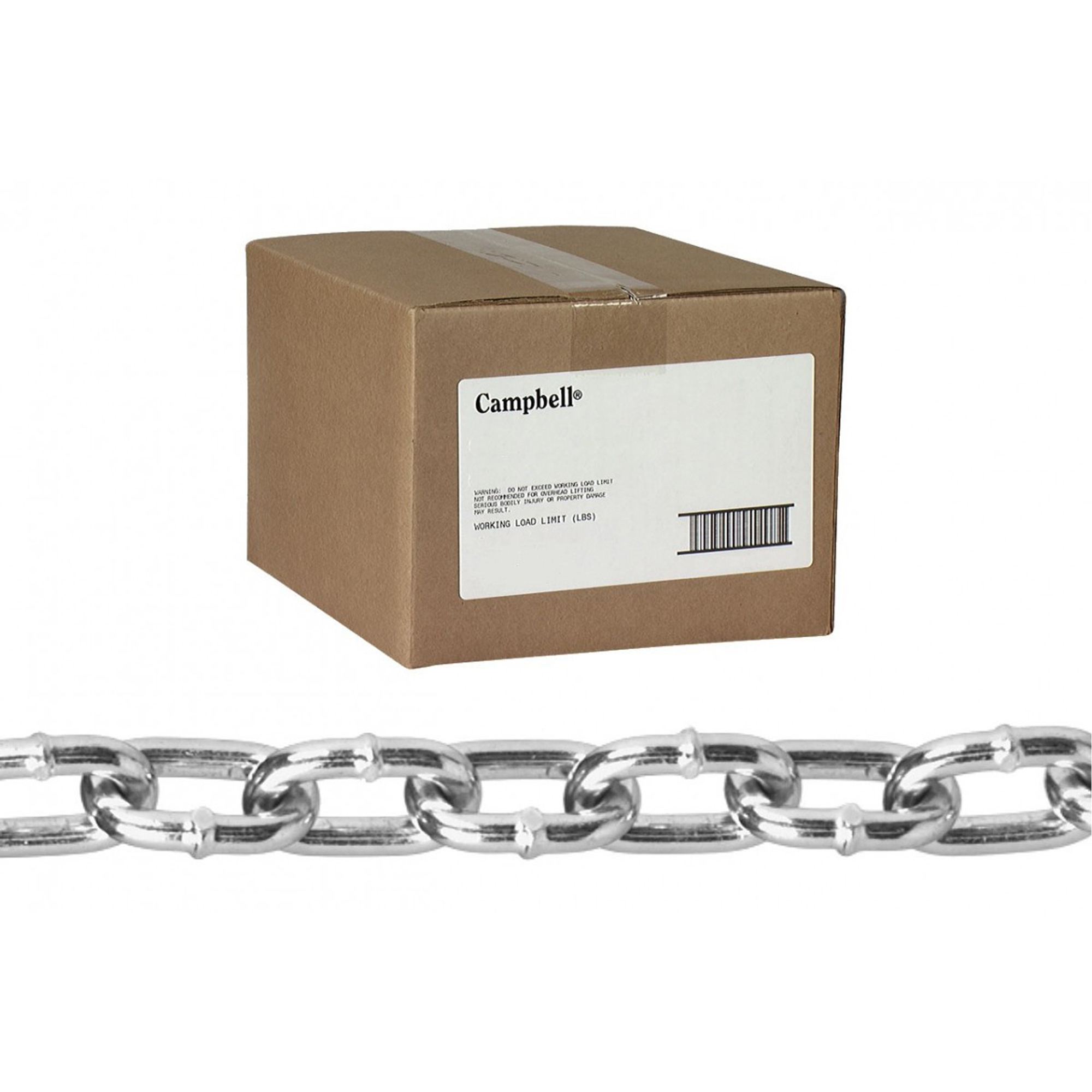 Chaîne torsadée, Acier à faible teneur en carbone, 2/0 x 100' (30,4 m) l, Charge d'utilisation 545 lb (0,2725 tonne)