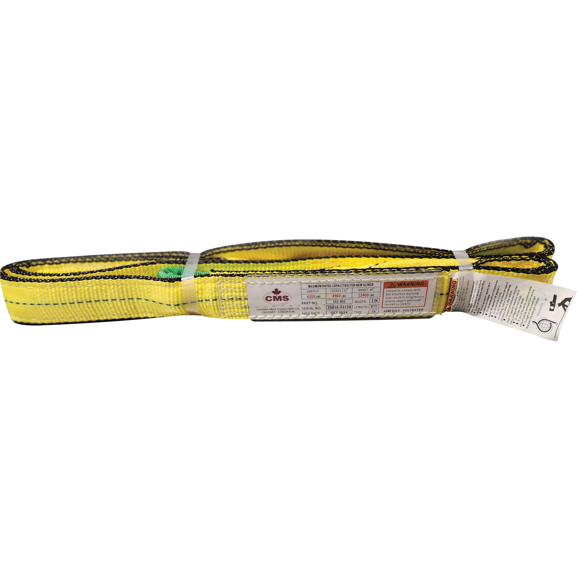 Élingue en sangle de polyester, Pli Double, Oeillets renversés, Type 4, 2" la x 8' lo, Capacité verticale 6400 lb
