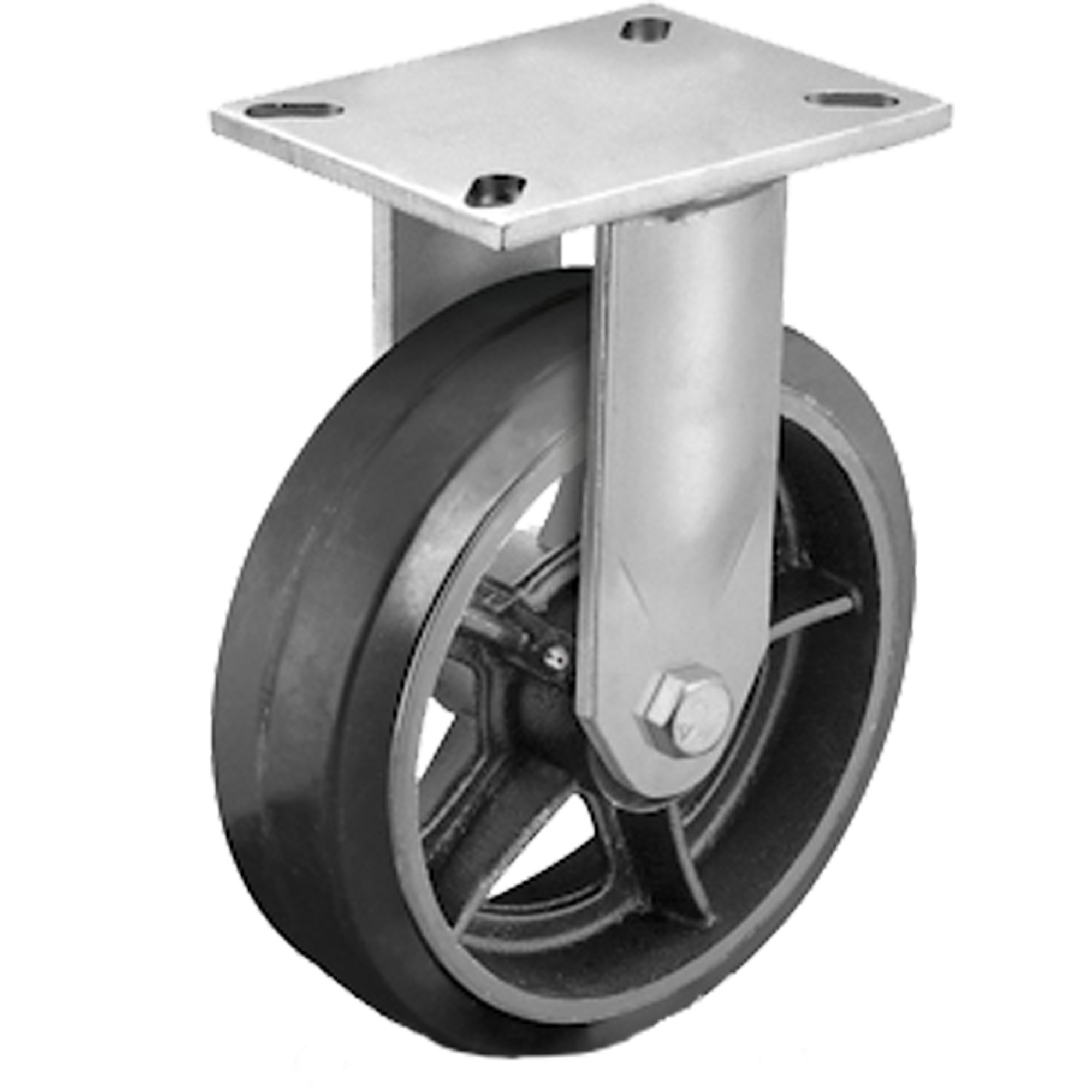 Roulette robuste avec plaque, Pivotant, 6" (152,4 mm), Caoutchouc, 450 lb (204 kg)