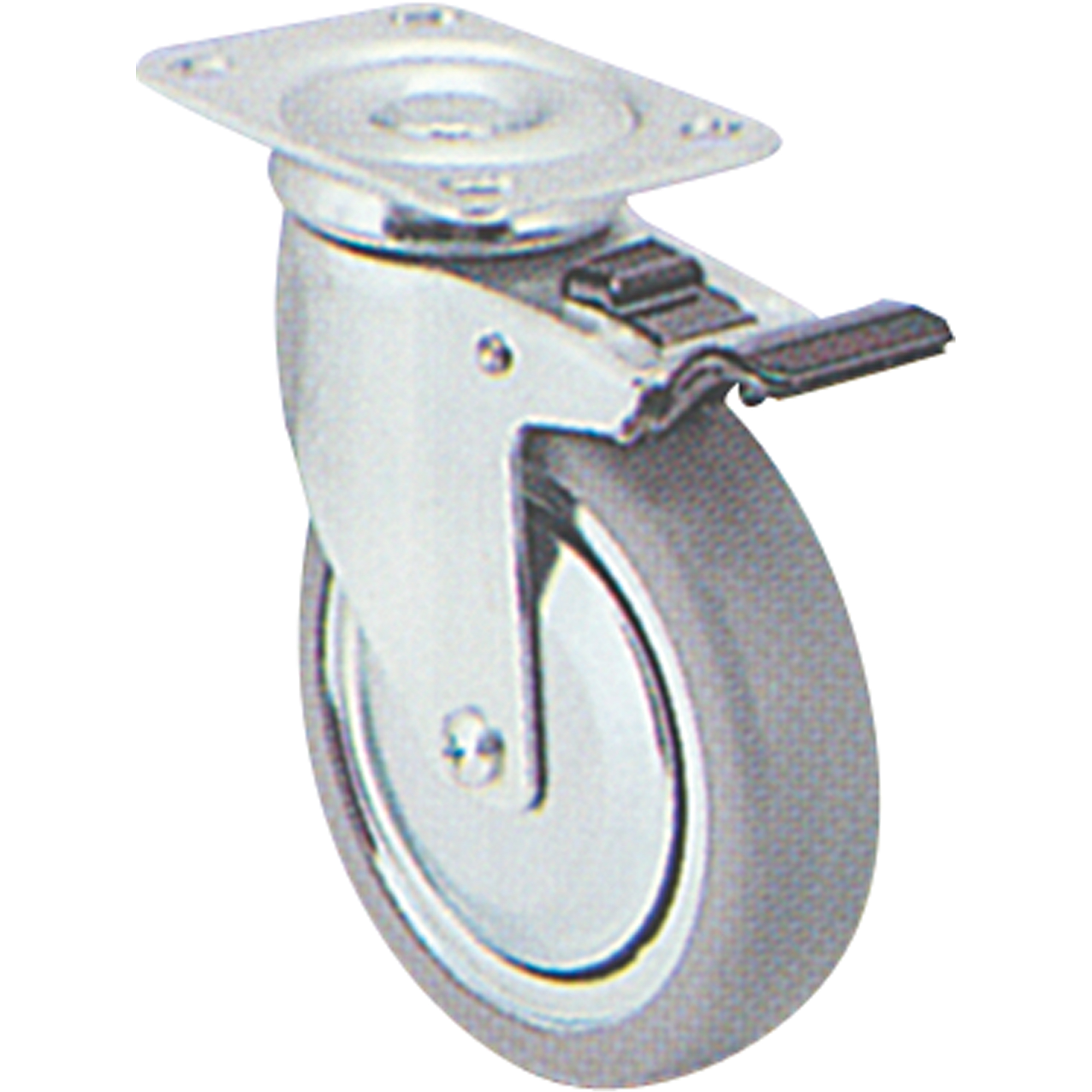 Roulette zinguée, Pivotant avec frein, 4" (101,6 mm), Caoutchouc, 200 lb (91 kg)