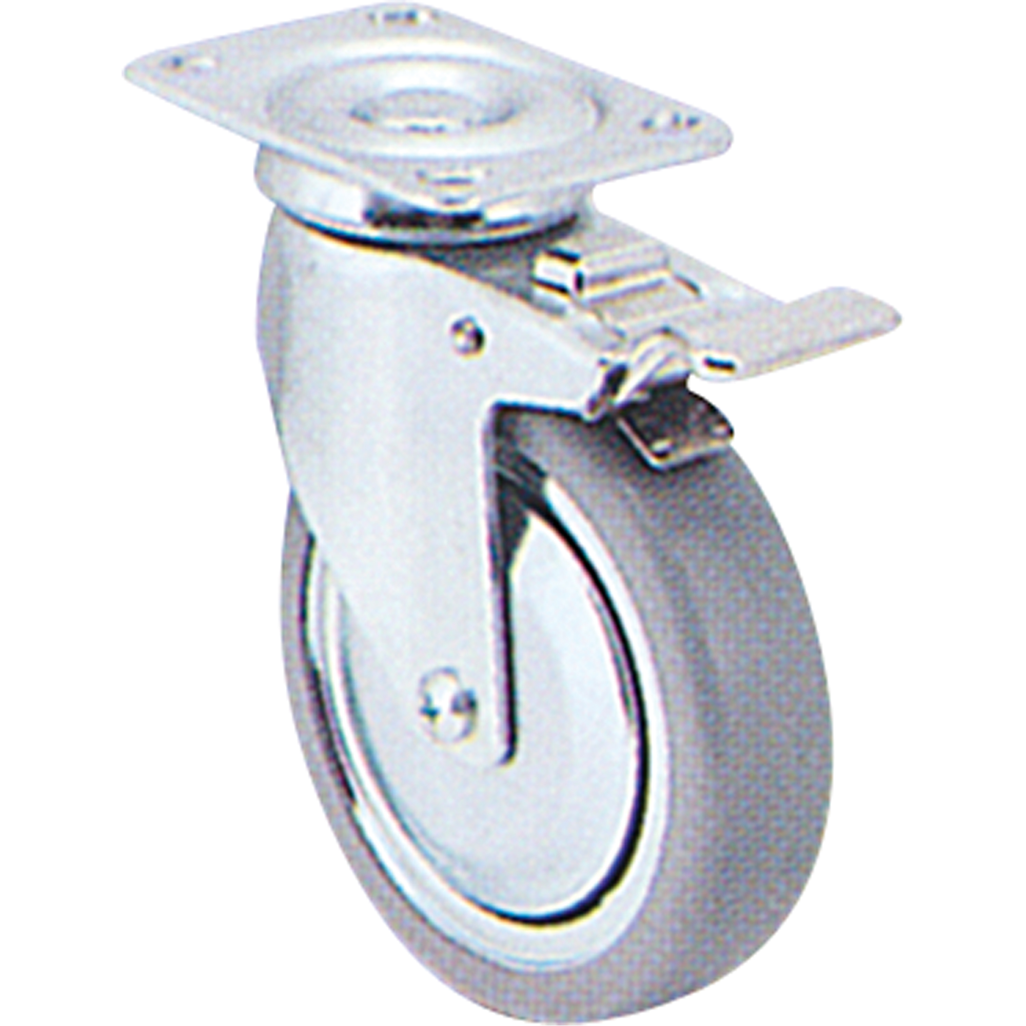 Roulette zinguée, Pivotant avec frein, 3" (76 mm), Caoutchouc, 150 lb (68 kg)