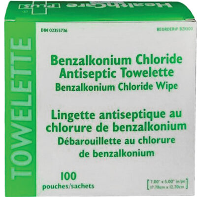 Serviette au chlorure de benzalkonium BZK, Serviette, Antiseptique