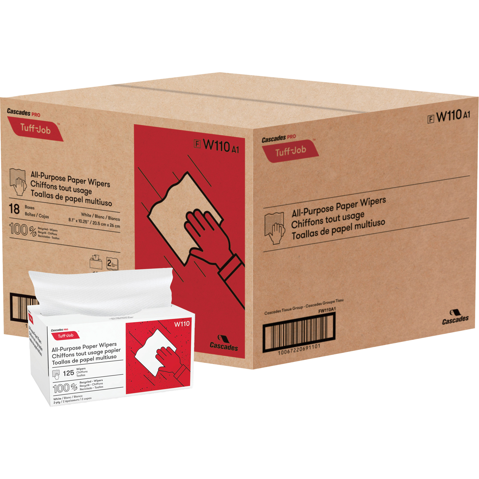 Essuie-tout en papier surgissant à pli simple Pro Tuff-JobMD, Tout usage, 10-1/4" lo x 8" la