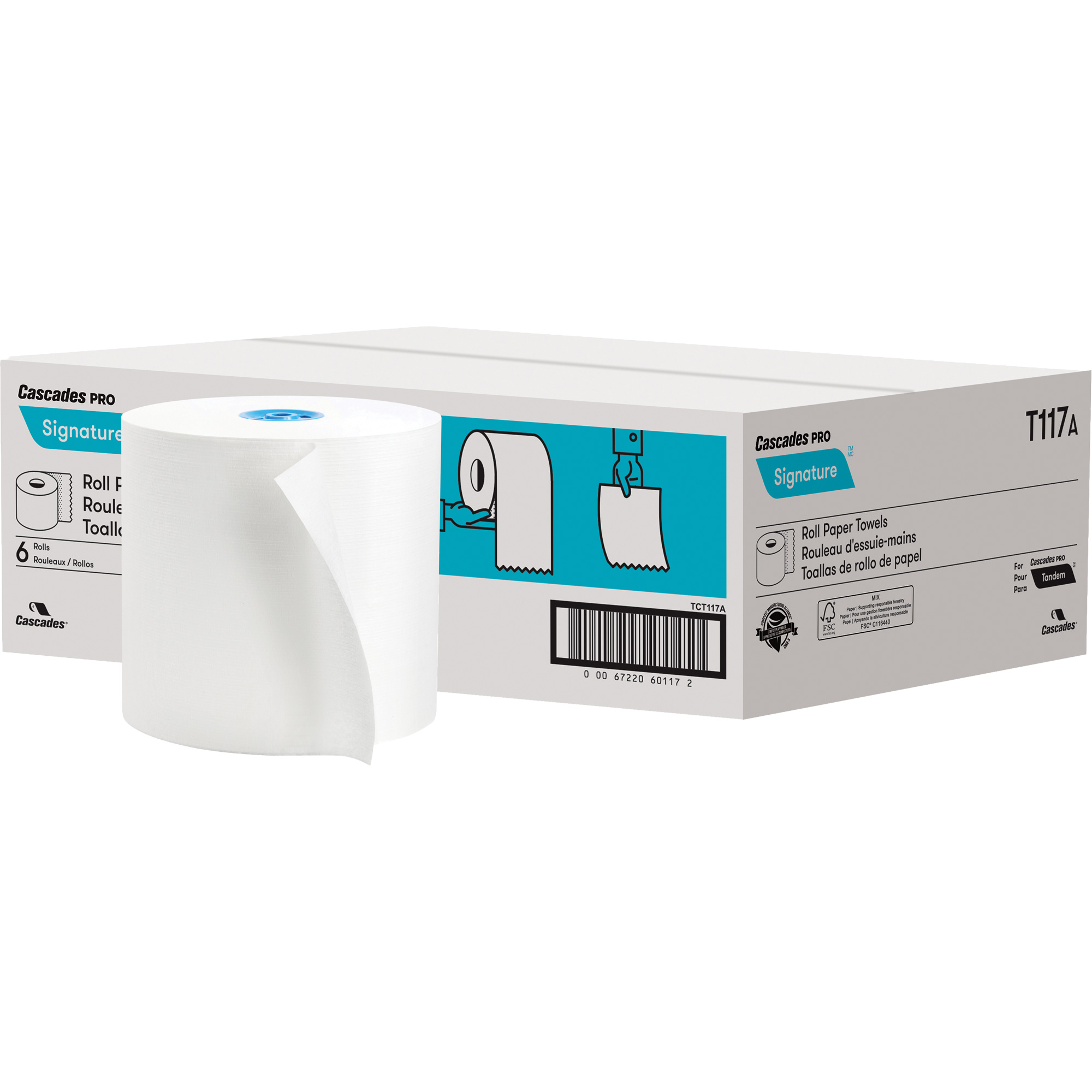 Papier essuie-tout texturé compostable à enrouler à la main PRO SignatureMD, 1 pli, Standard, 1000' lo