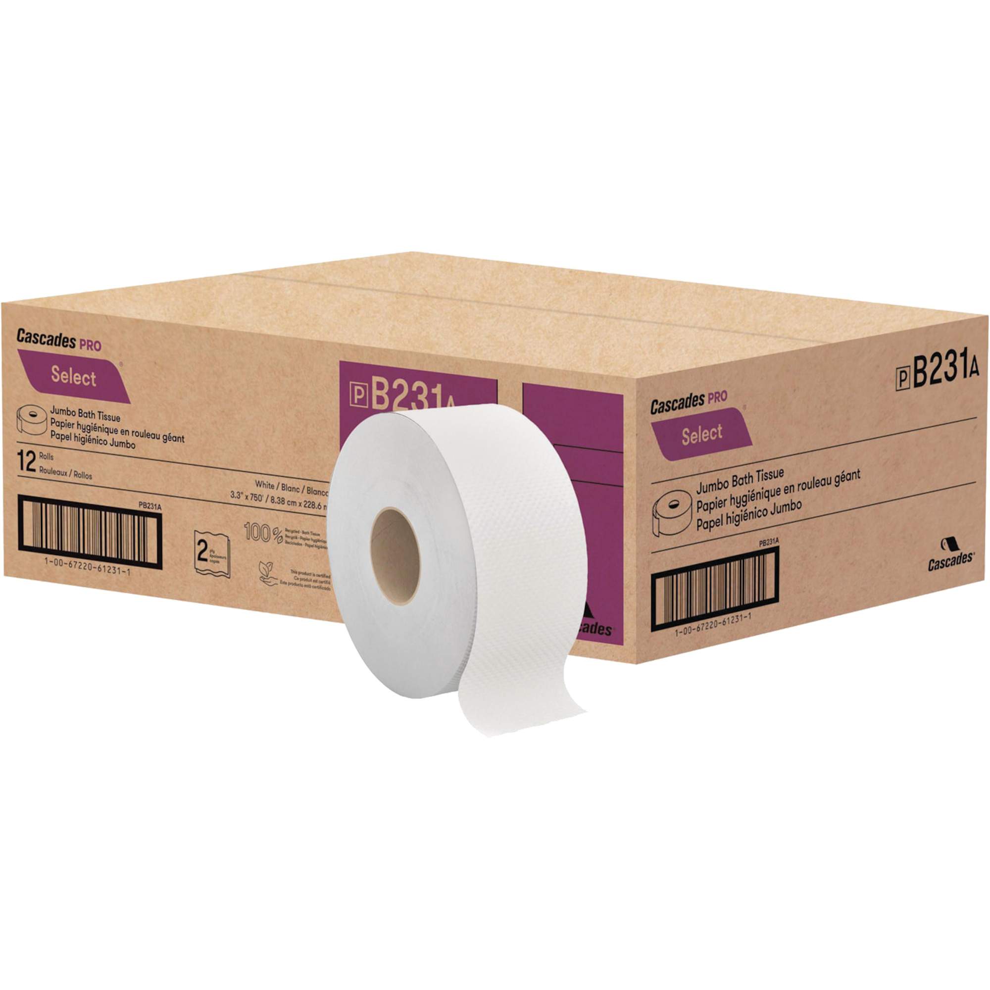 Papier toilette Pro SelectMD, Rouleau Géant, 2 Pli, Longueur 750', Blanc