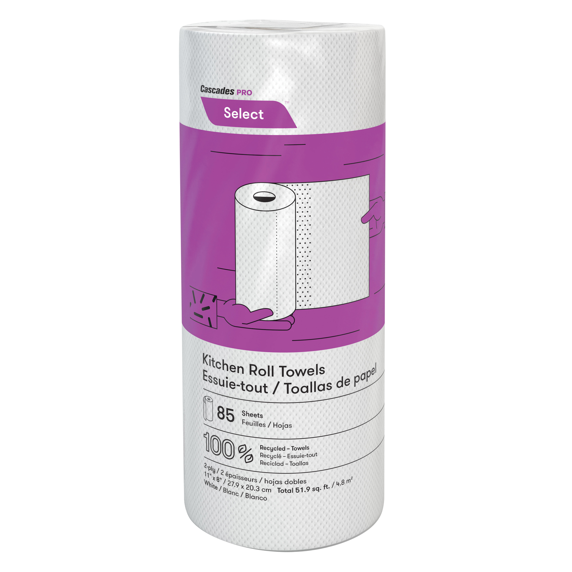 Rouleau d'essuie-tout de cuisine Pro SelectMC, 2 Pli, 85 Feuilles/rouleau, 8" la, 11" lo