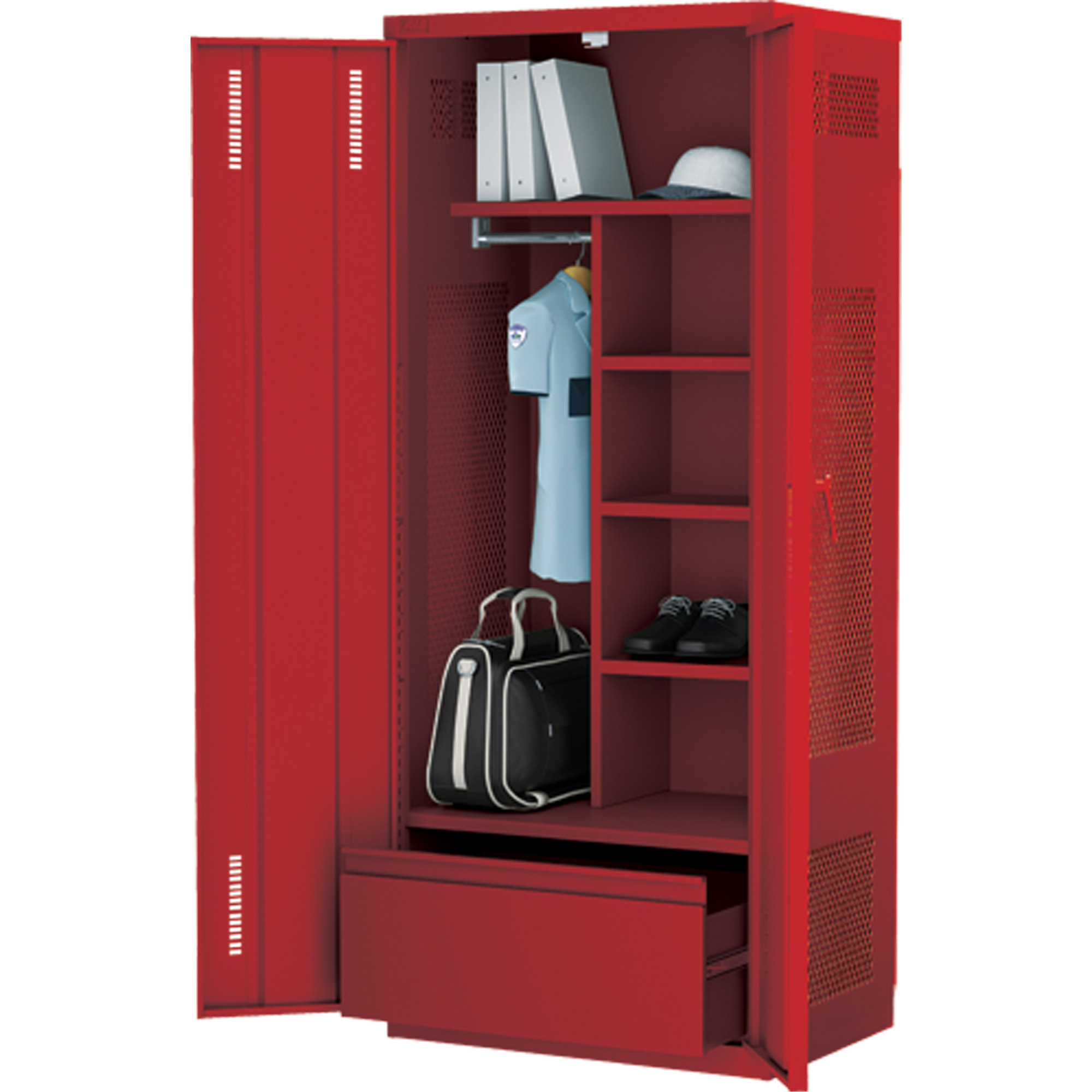 Casier de luxe pour équipement, Acier, 36" la x 24" p x 72" h, Rouge