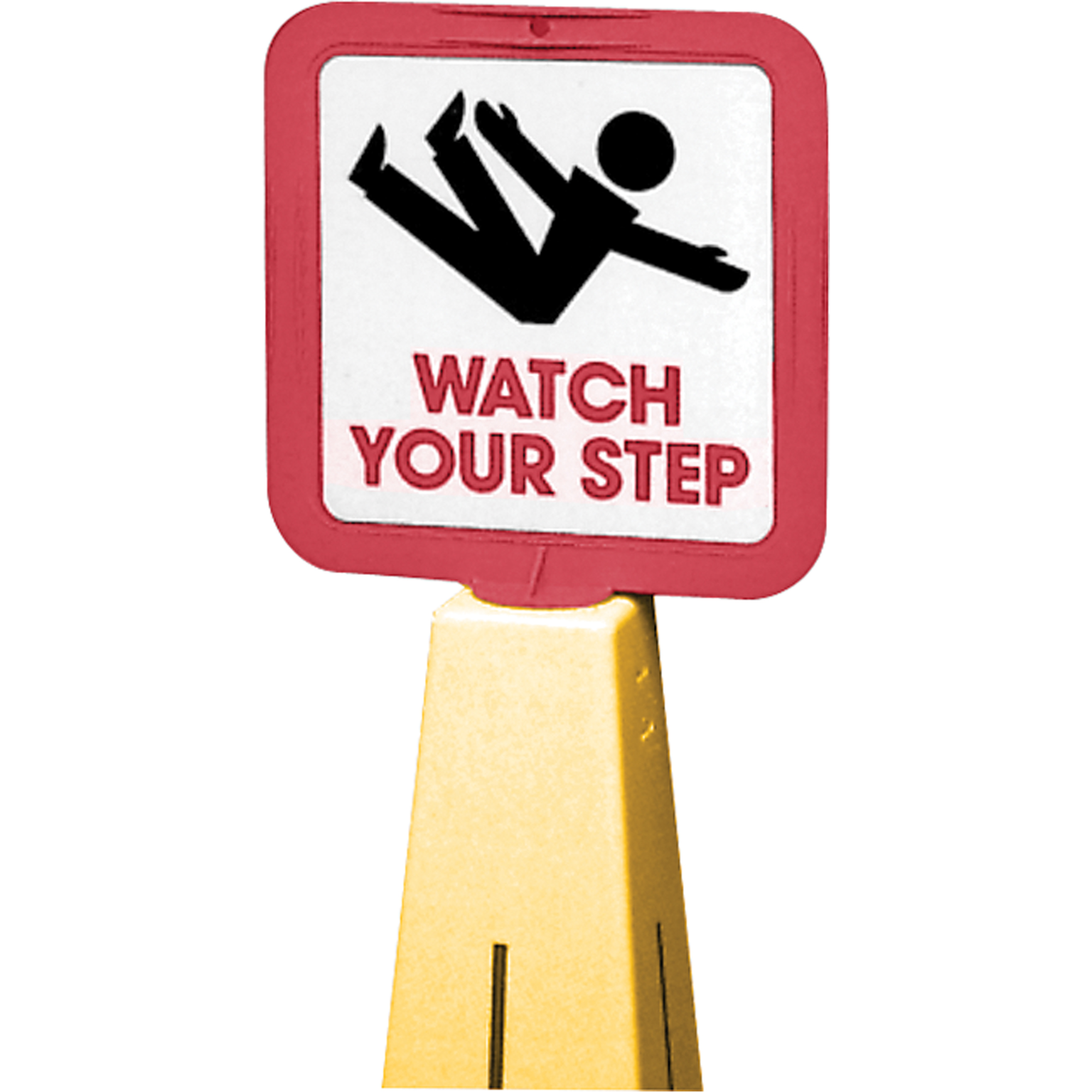 Cônes de déviation - étiquettes de message « Watch Your Step », Adhésif, Anglais avec pictogramme
