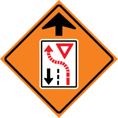 Enseigne enroulable de circulation cédez le passage devant, 29-1/2" x 29-1/2", Vinyle, Pictogramme