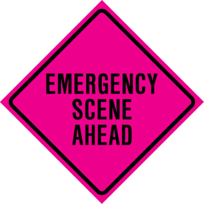 Enseigne enroulable de circulation « Emergency Scene Ahead », 36" x 36", Vinyle, Anglais