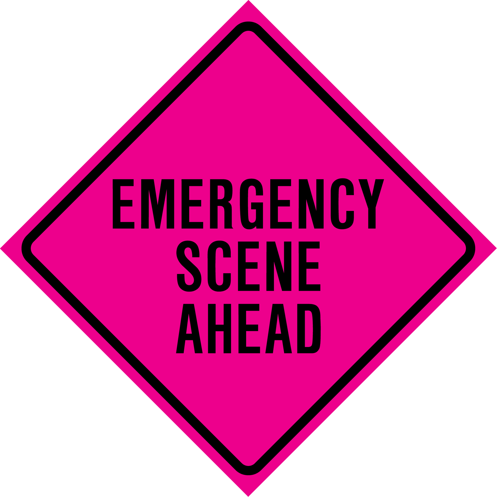 Enseigne enroulable de circulation « Emergency Scene Ahead », 36" x 36", Vinyle, Anglais