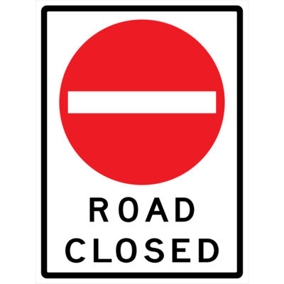 Enseigne enroulable de circulation « Road Closed », 36" x 48", Vinyle, Anglais avec pictogramme