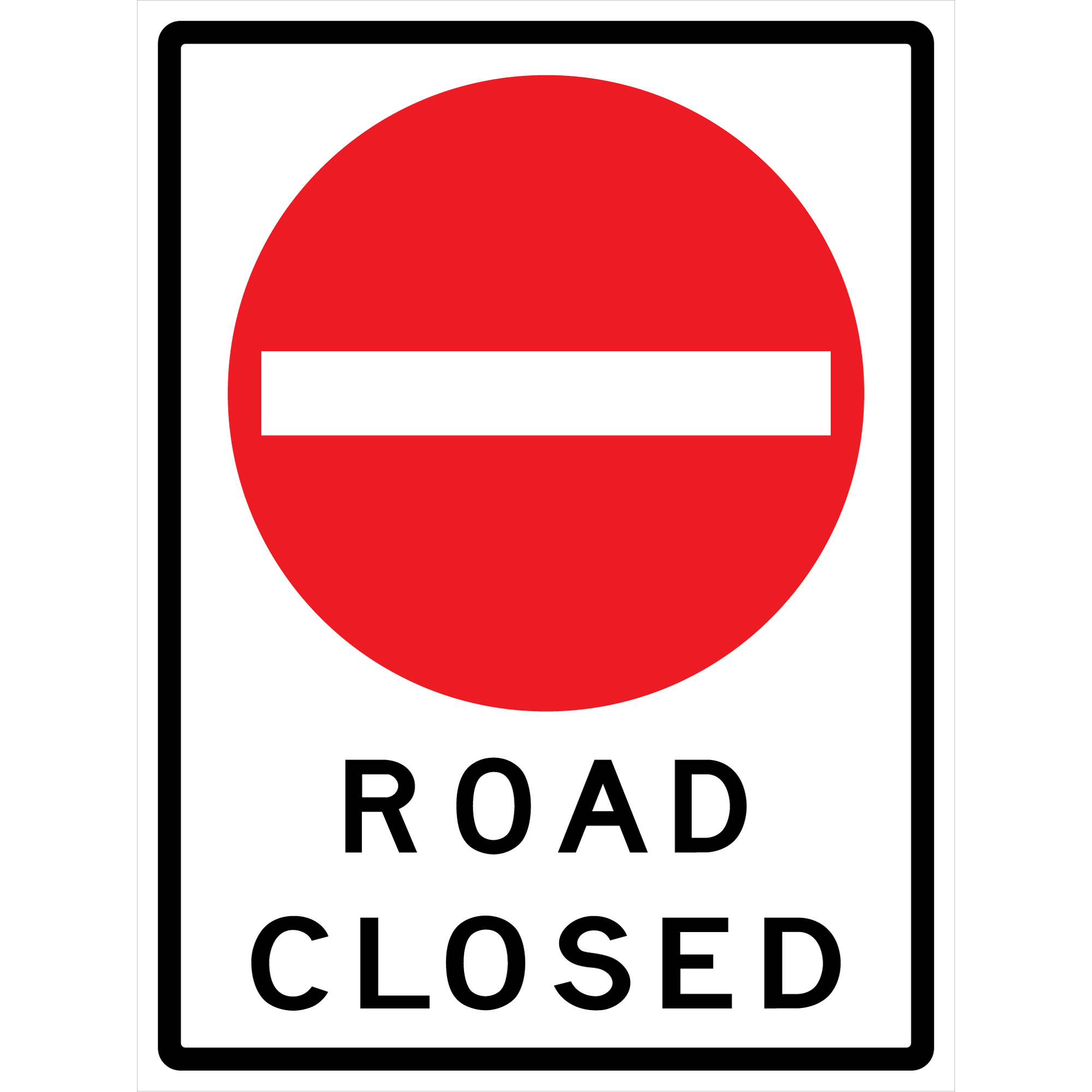 Enseigne enroulable de circulation « Road Closed », 36" x 48", Vinyle, Anglais avec pictogramme