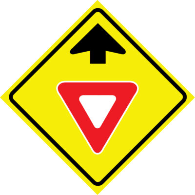 Enseigne enroulable de circulation « Yield Ahead », 36" x 36", Vinyle, Pictogramme