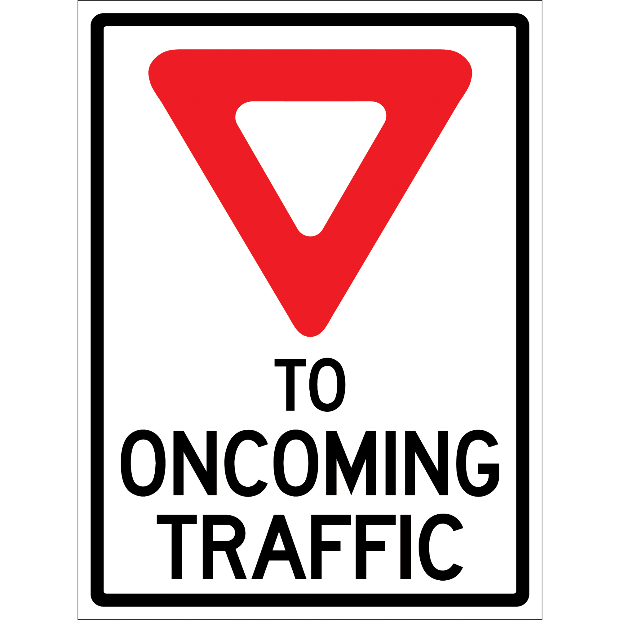Enseigne enroulable de circulation « Yield to Oncoming Traffic », 36" x 48", Vinyle, Anglais avec pictogramme