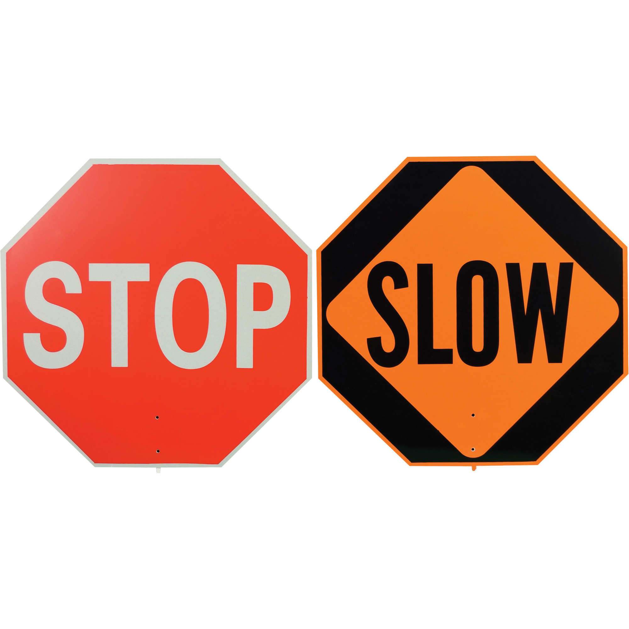 Panneau de signalisation à deux côtés « Stop/Slow », 18" x 18", Plastique, Anglais avec pictogramme