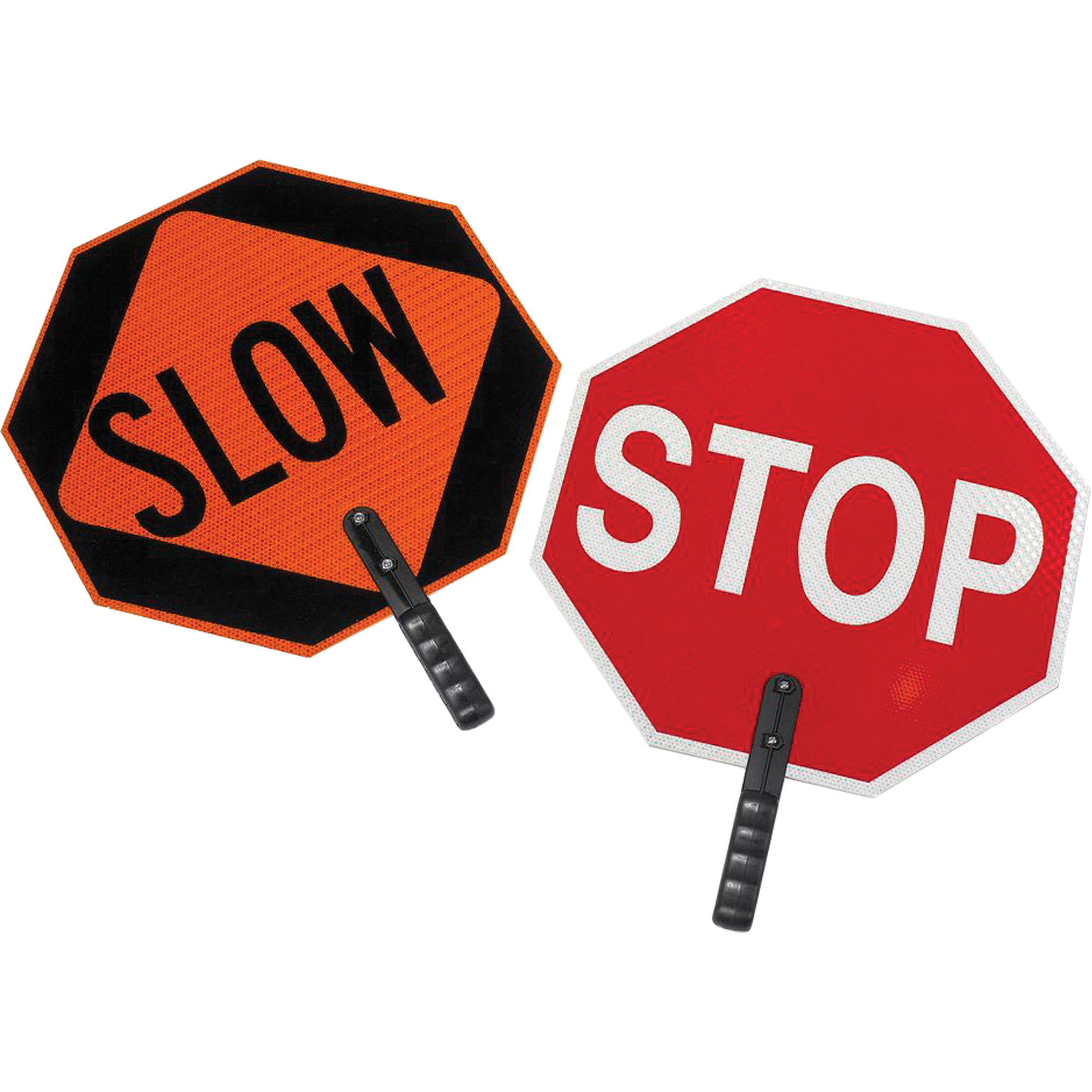 Panneau de signalisation à deux côtés « Stop/Slow », 18" x 18", Plastique, Anglais avec pictogramme