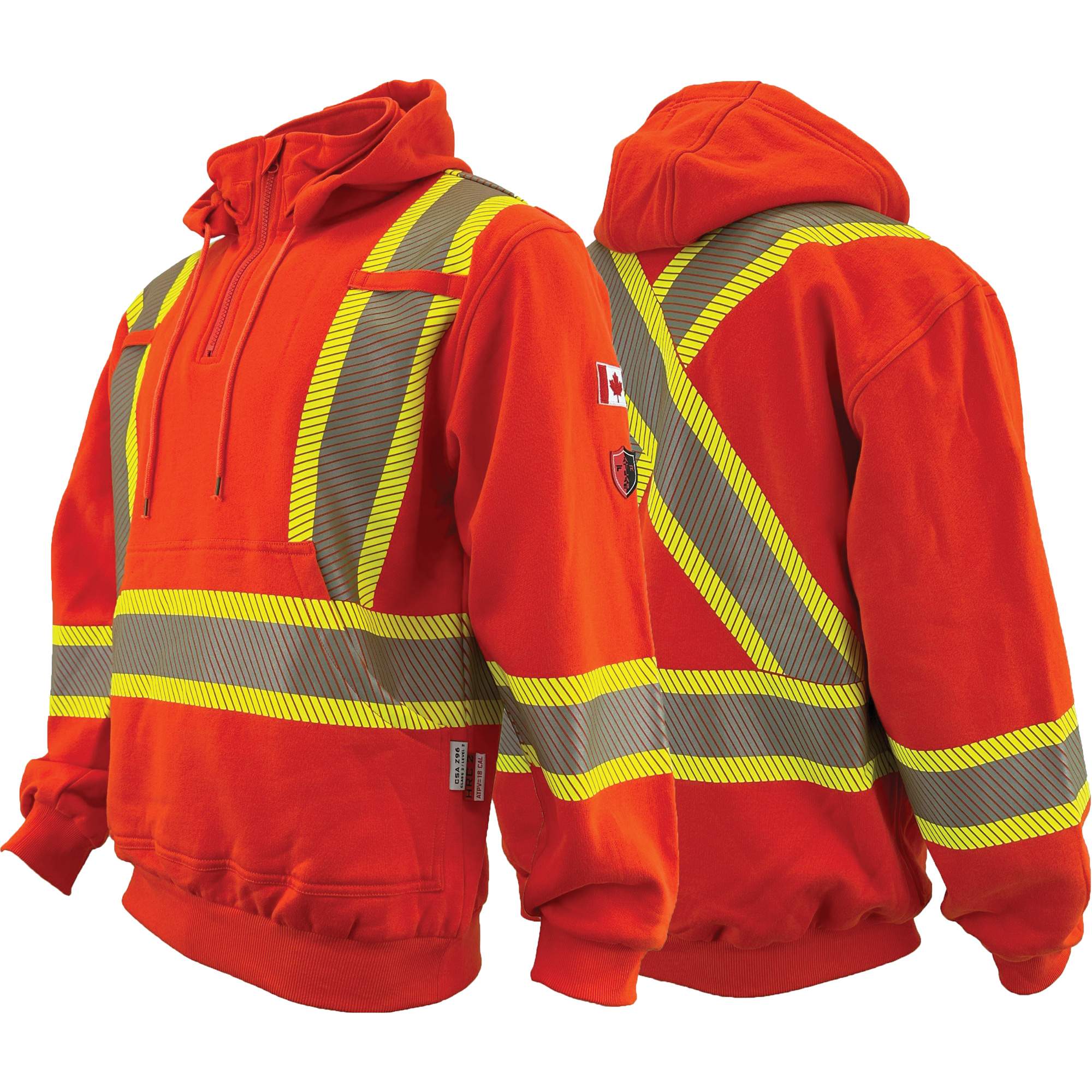 Chandail à capuchon ignifugé/résistant à l'arc électrique avec fermeture à glissière au quart Atlas GuardianMD, Hommes, 2T-Grand, Orange haute visibilité, 18 cal/cm²