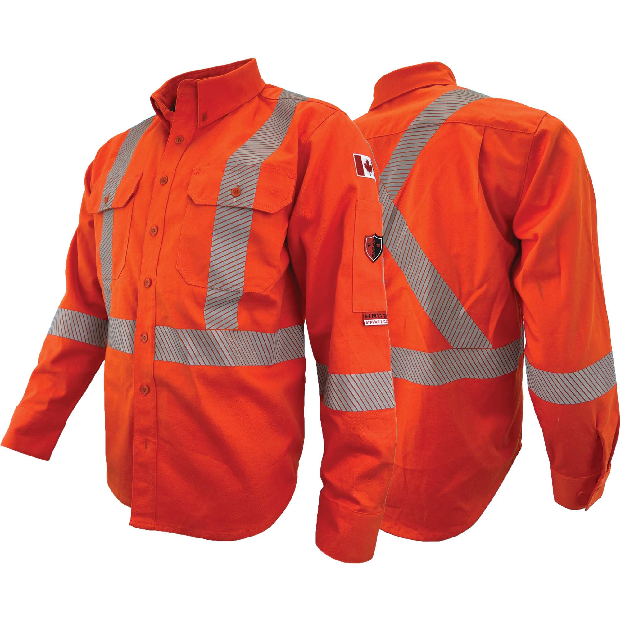 Chandail de travail à manches longues ignifuge et résistant à l'arc électrique avec bandes de 2" Atlas GuardianMD, 7T-Grand (grande taille), Orange haute visibilité