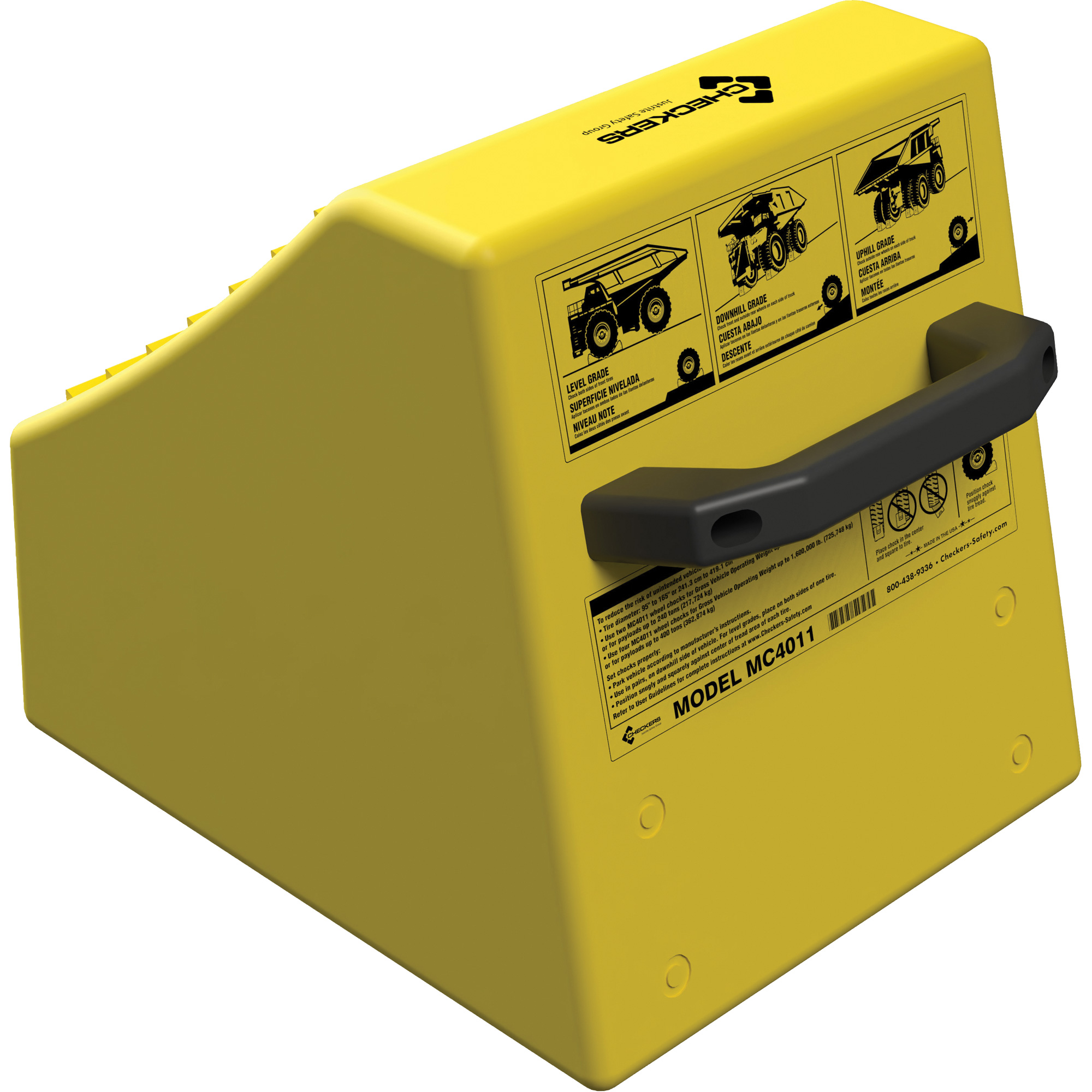 Cale de roue ultra-robuste pour l'exploitation minière Checkers SafetyMC sans support, PEHD, Jaune, 14-1/2" la x 17-1/2" p x 16" h