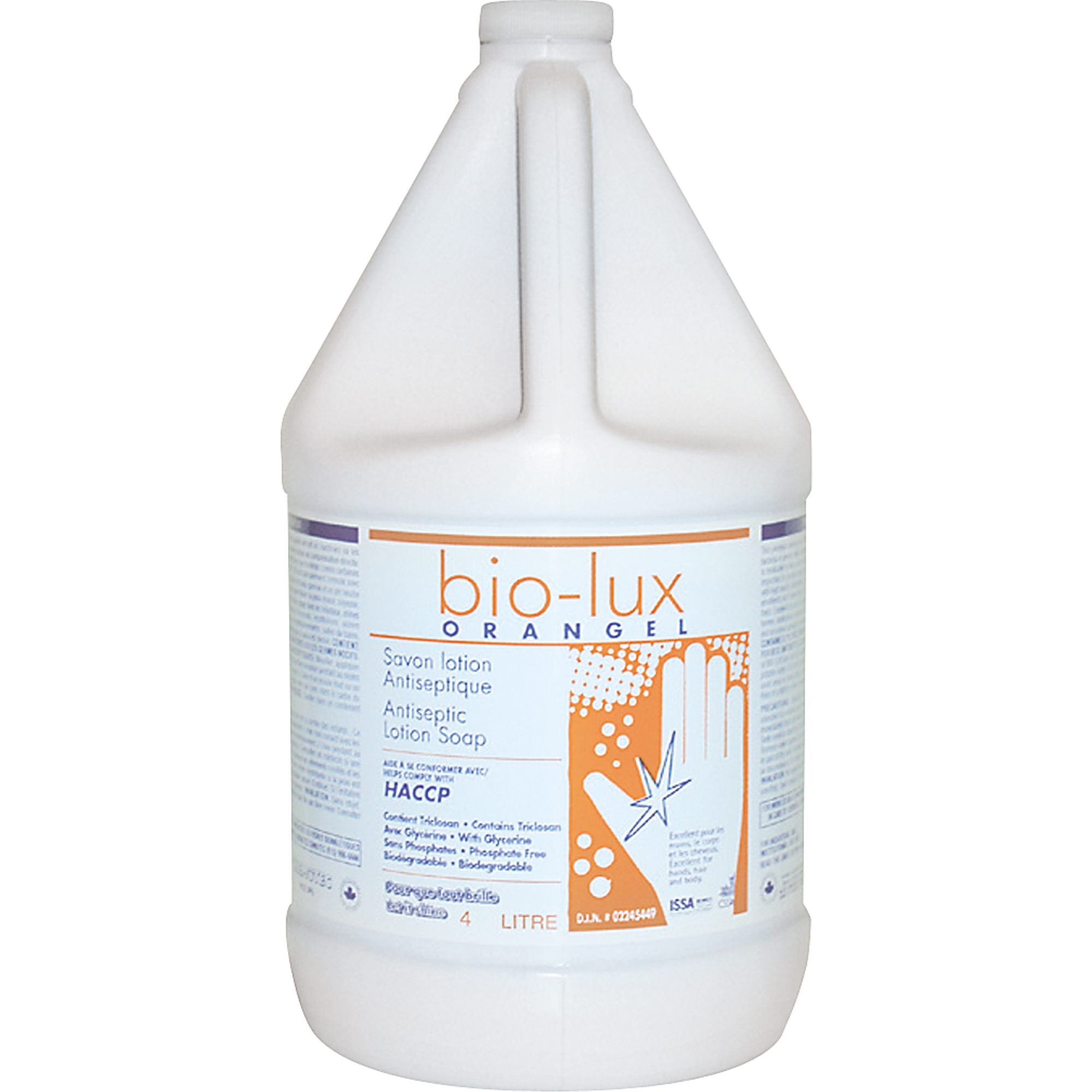 Savon liquide antimicrobien Orangel Bio-Lux , Liquide, 4 L, Parfumé