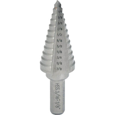 Foret étagé progressif, 1/4" - 3/8", Incréments de 1/8", Acier rapide