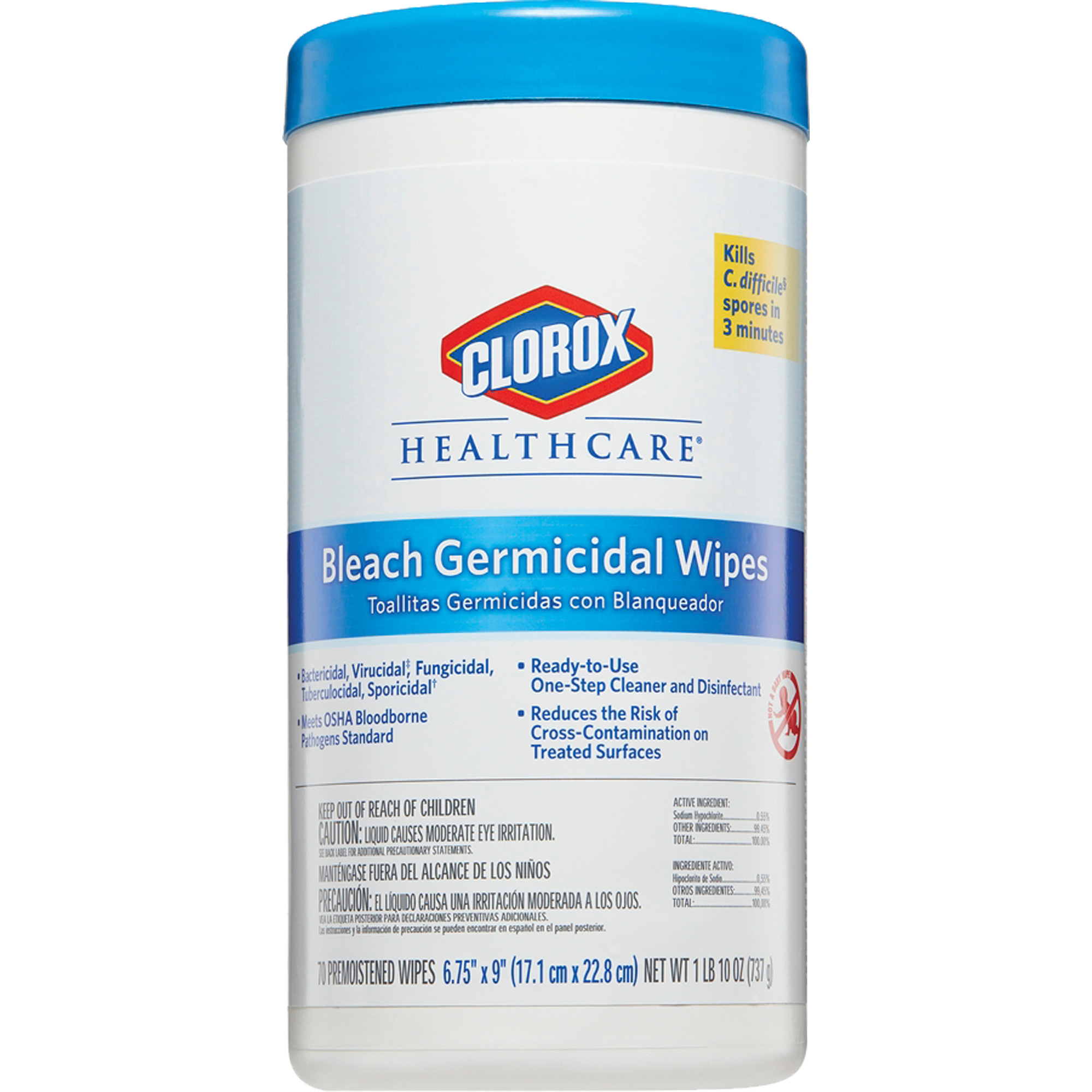Lingettes désinfectantes à l'eau de Javel HealthcareMD, 9" x 6,75", 70 lingettes