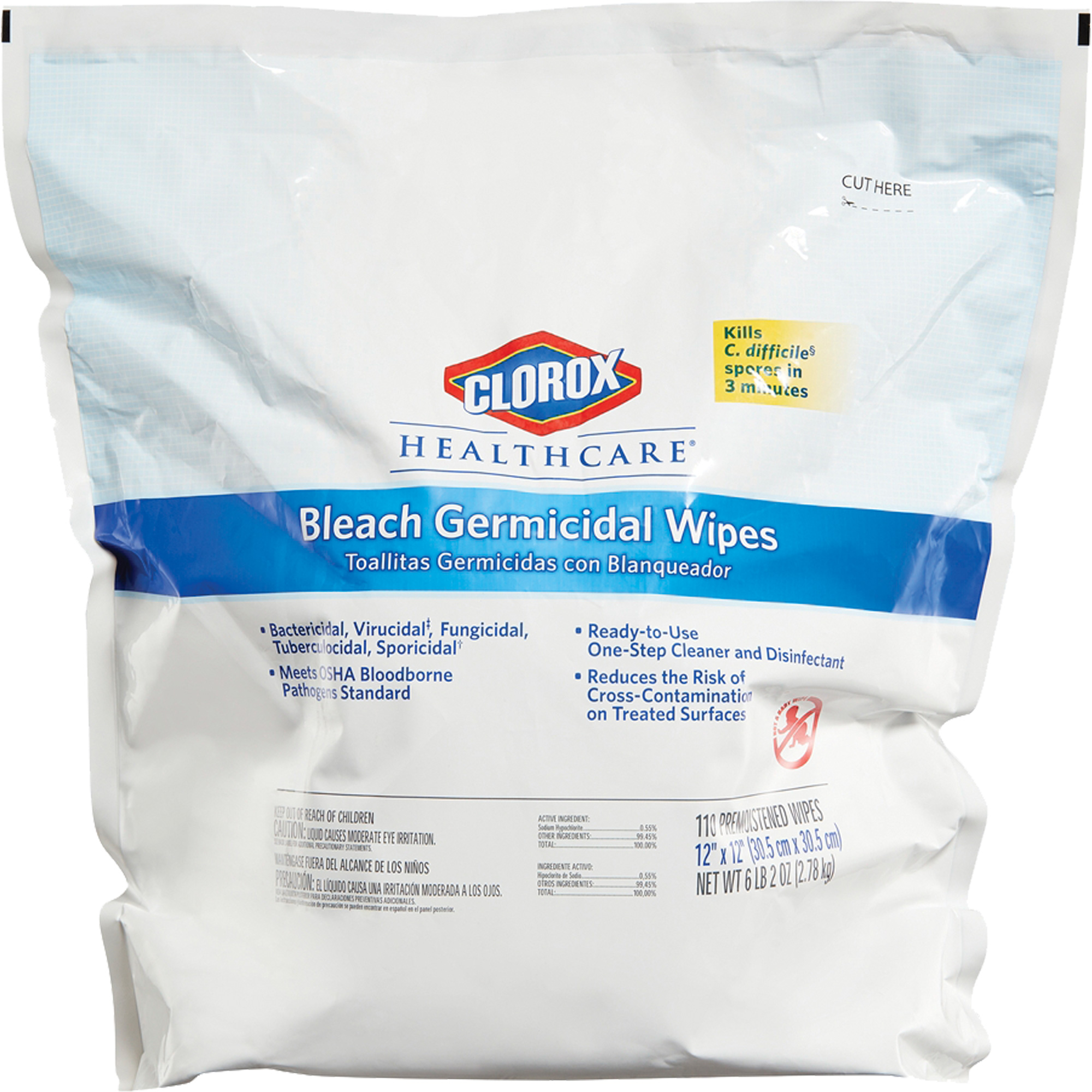 Recharge de lingettes désinfectantes à l'eau de Javel HealthcareMD Recharge, 110 lingettes