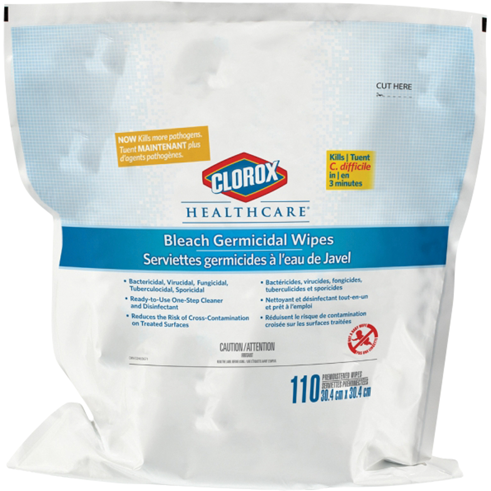 Recharge de lingettes désinfectantes à l'eau de Javel HealthcareMD Recharge, 110 lingettes