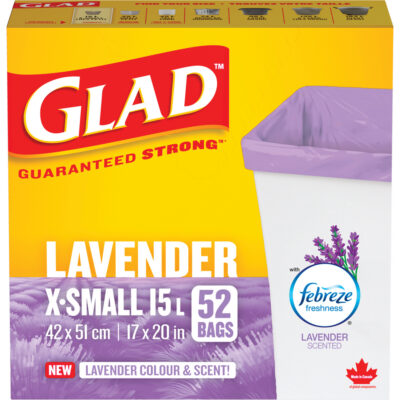 Sacs parfumés et de couleur lavande de GladMD, Fort, 17" la x 20" lo, Mauve, Capacité 15 L (3,96 gal)