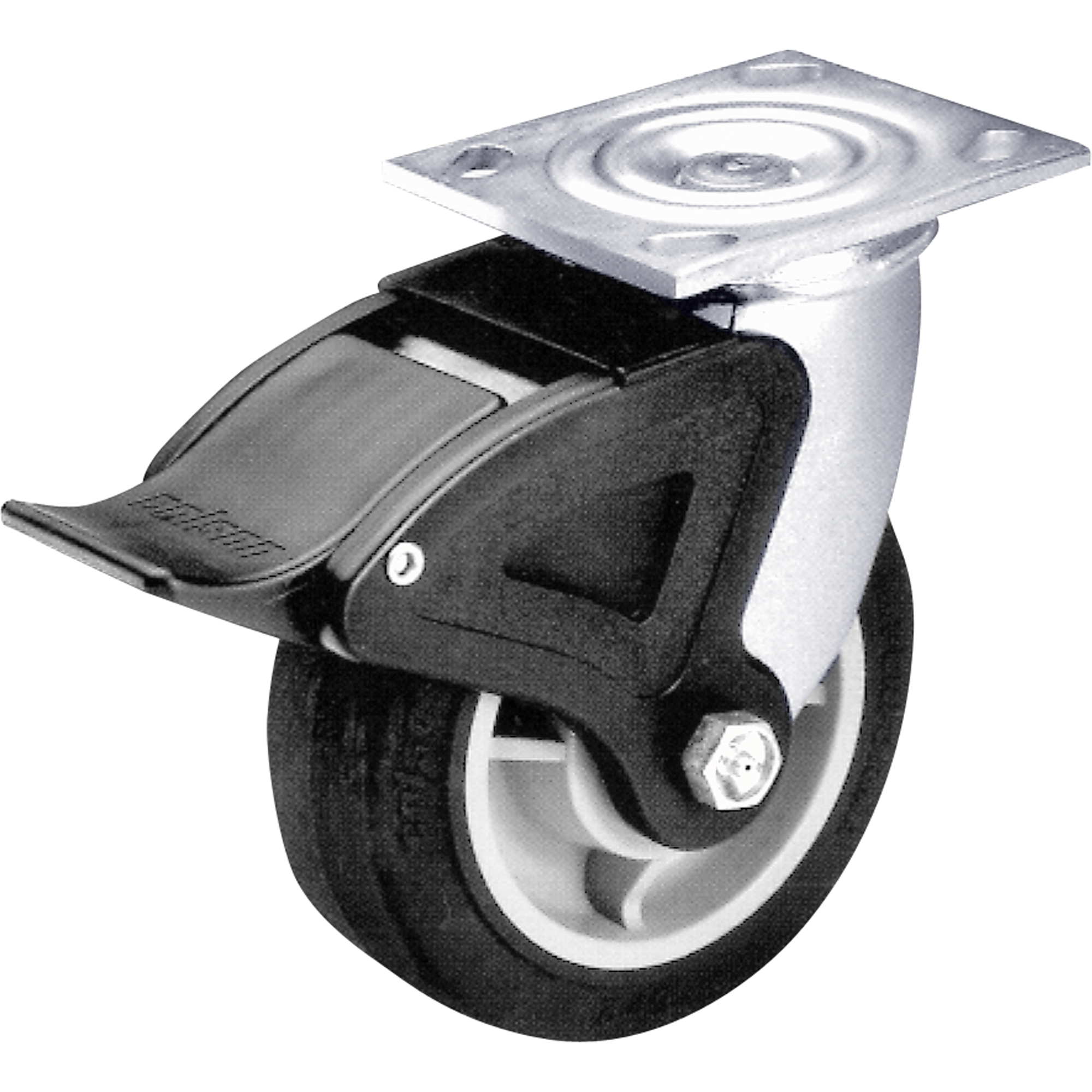 Roulette à freinage complet, Pivotant avec frein, 6" (152,4 mm), Acier, 900 lb (408 kg)