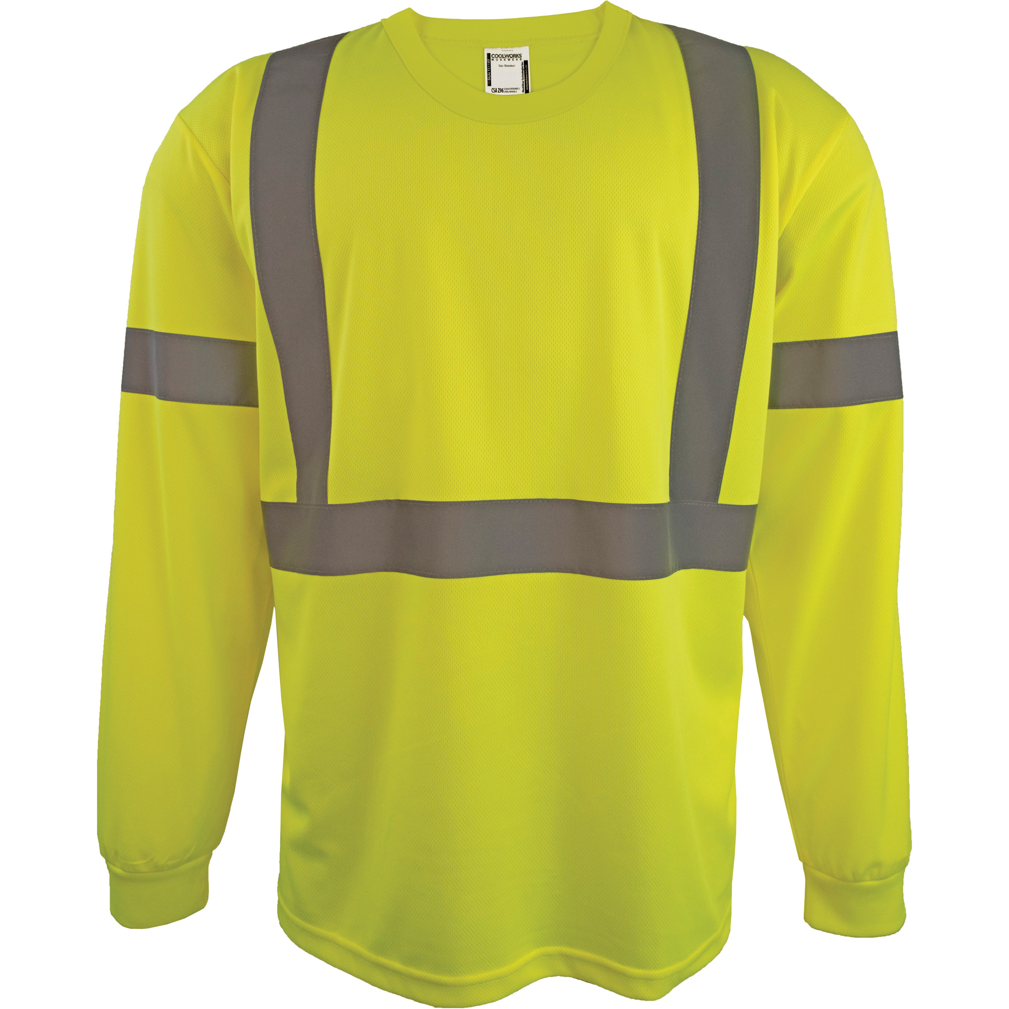 Chemise de sécurité à manches longues, Polyester, 5T-Grand, Jaune lime haute visibilité
