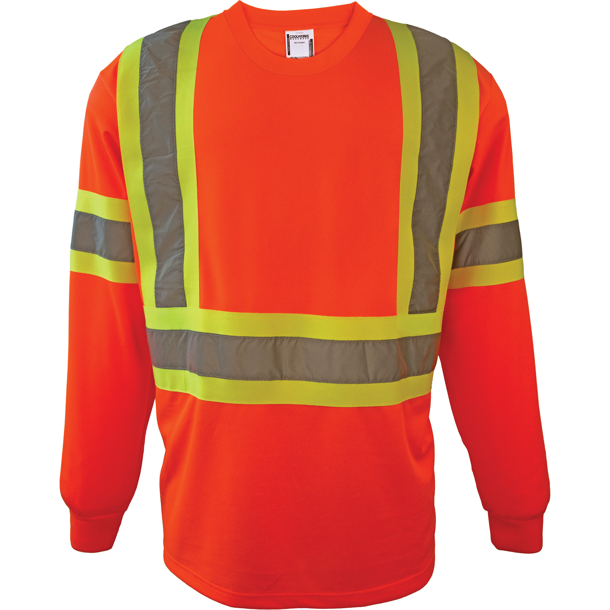 Chemise de sécurité à manches longues, Polyester, Grand, Orange haute visibilité