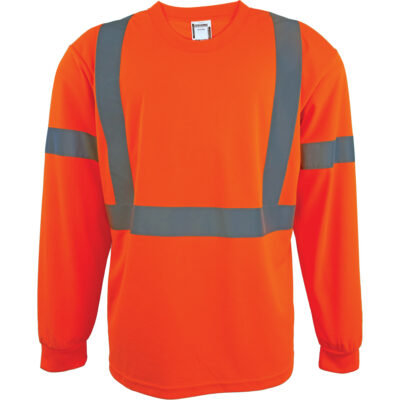 Chemise de sécurité à manches longues, Polyester, Moyen, Orange haute visibilité