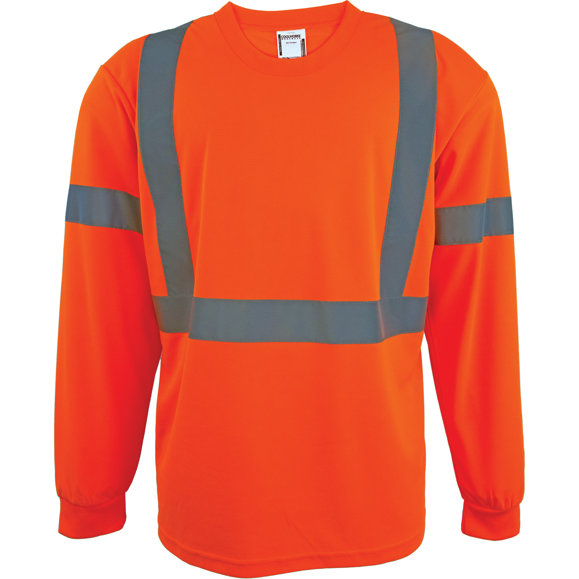 Chemise de sécurité à manches longues, Polyester, Moyen, Orange haute visibilité