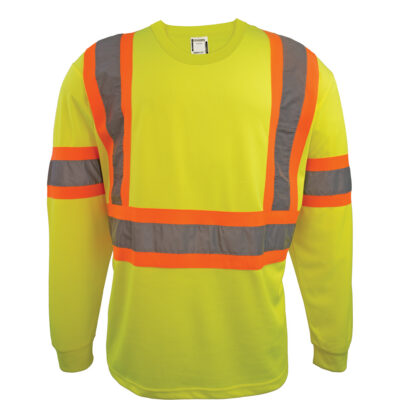 Chemise de sécurité à manches longues, Polyester, Petit, Jaune lime haute visibilité
