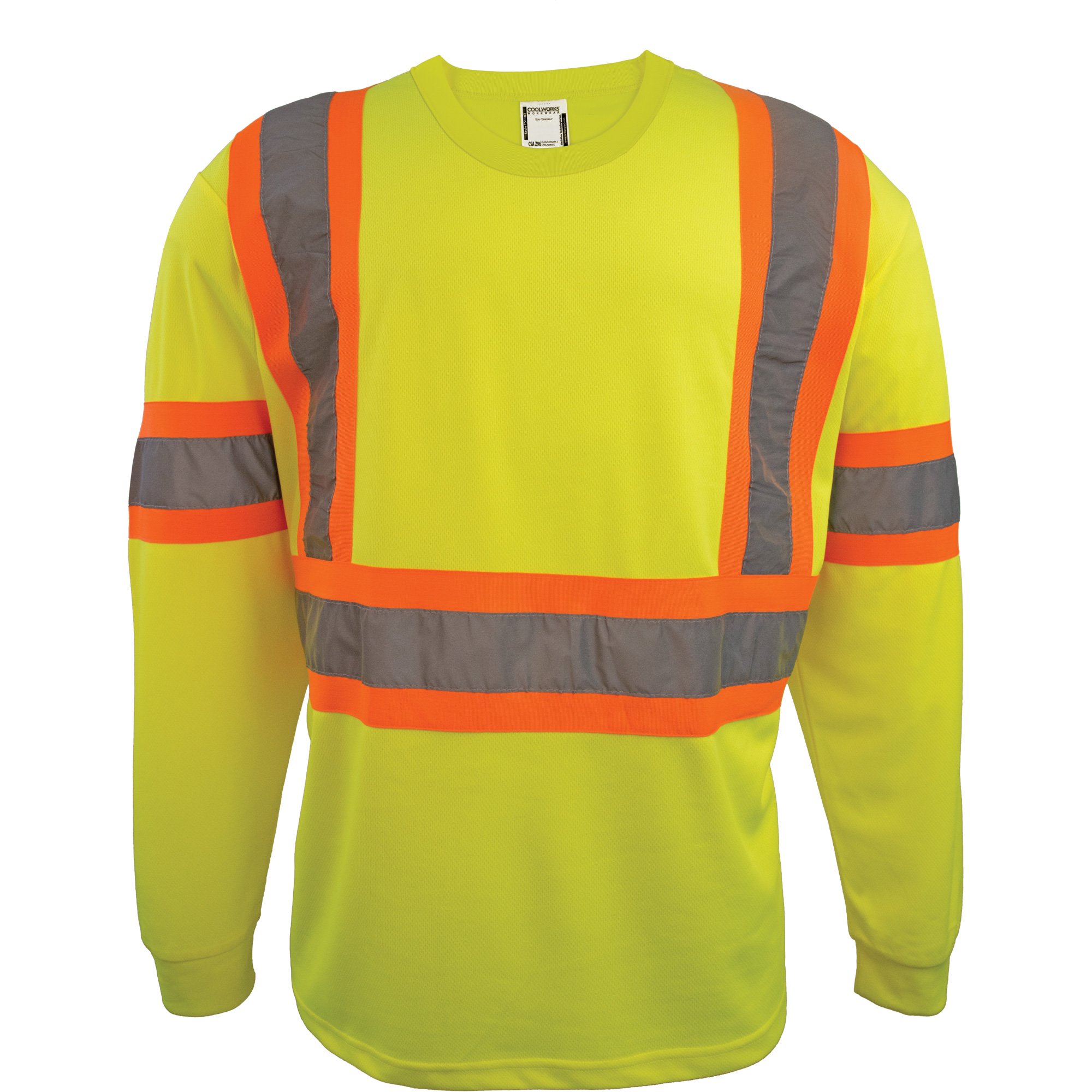 Chemise de sécurité à manches longues, Polyester, Petit, Jaune lime haute visibilité