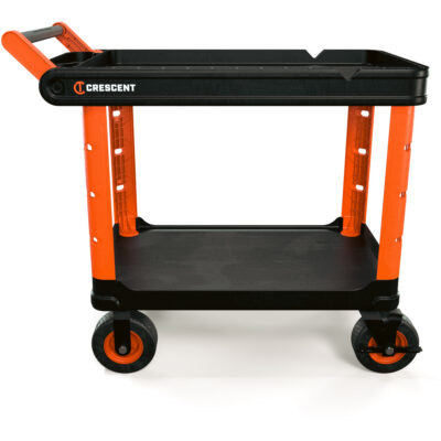 Chariot utilitaire industriel à 2 tablettes RAILWORKS avec roulettes de 8", 47" lo x 24-1/2" la x 37-4/5" h, Noir/Orange