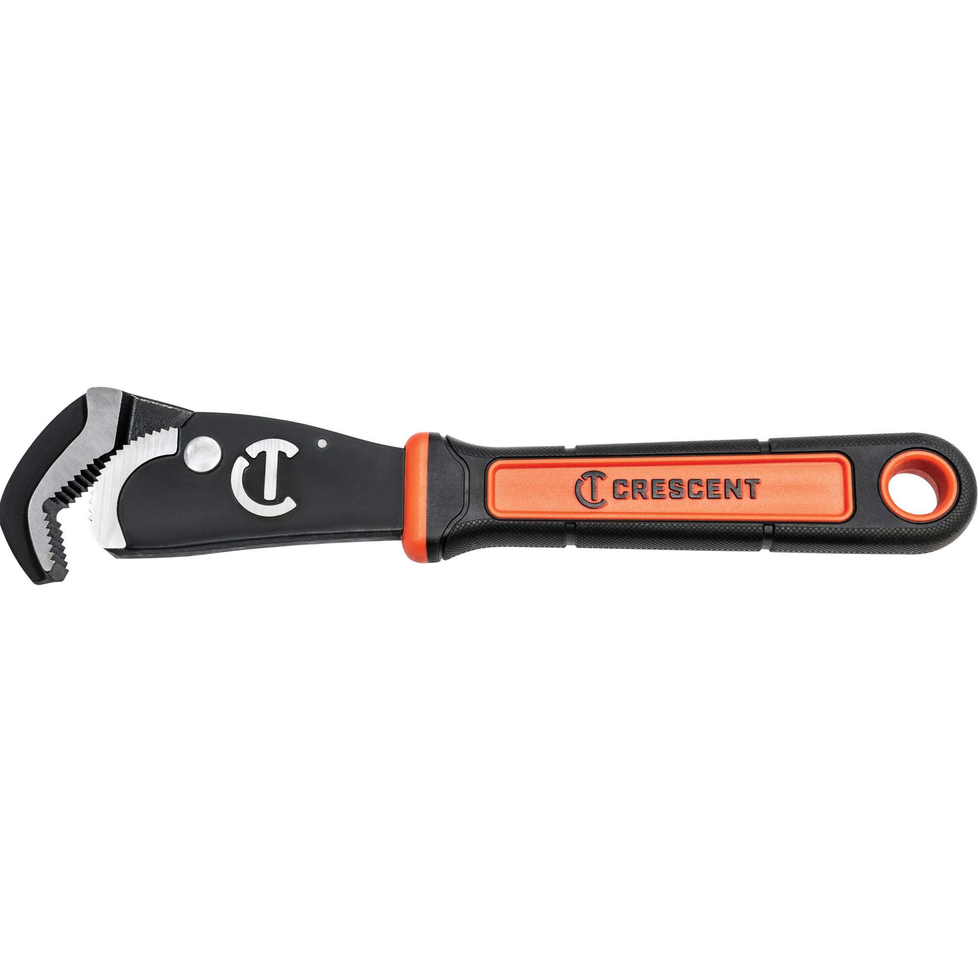 Clé bimatériau auto-ajustable pour tuyau, Cap des mâchoires 1-1/2", Longueur 12", Fini Oxyde noir, Prise Coussinée