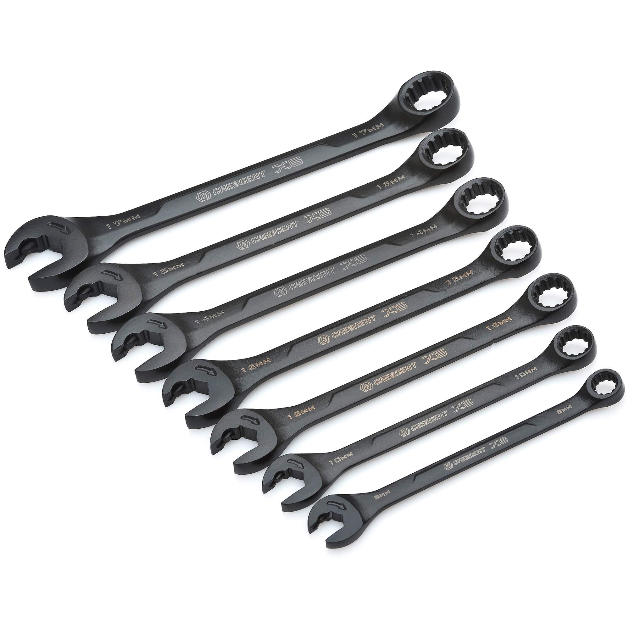 Jeu de clés à cliquets à cannelure avec revêtement d'oxyde noir X6MC, Combinaison/Ouverte, 7 morceaux, Métrique